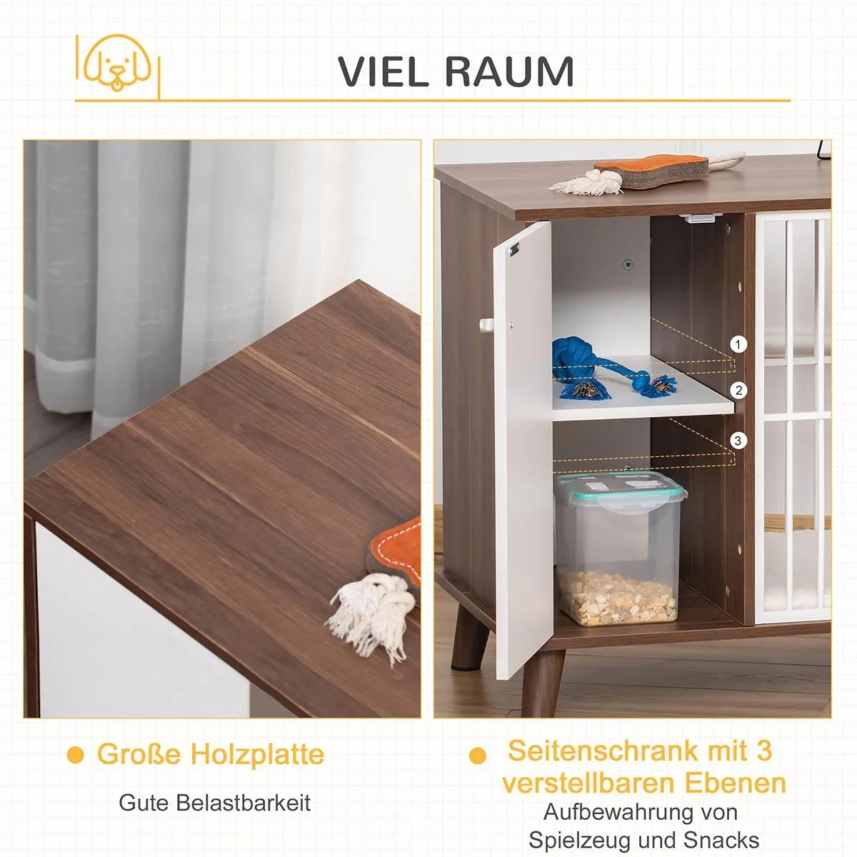 Hundekäfig aus Holz mit Schrank Kissen Tischoberfläche erhöhtes Design Hundebox für mittelgroße kleine Hunde innen Zuhau - 0