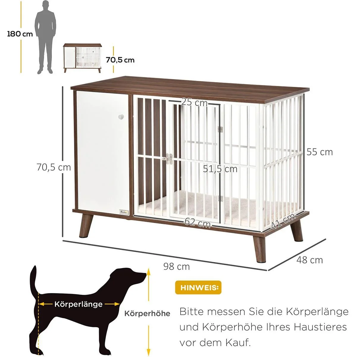 Hundekäfig aus Holz mit Schrank Kissen Tischoberfläche erhöhtes Design Hundebox für mittelgroße kleine Hunde innen Zuhau - 2