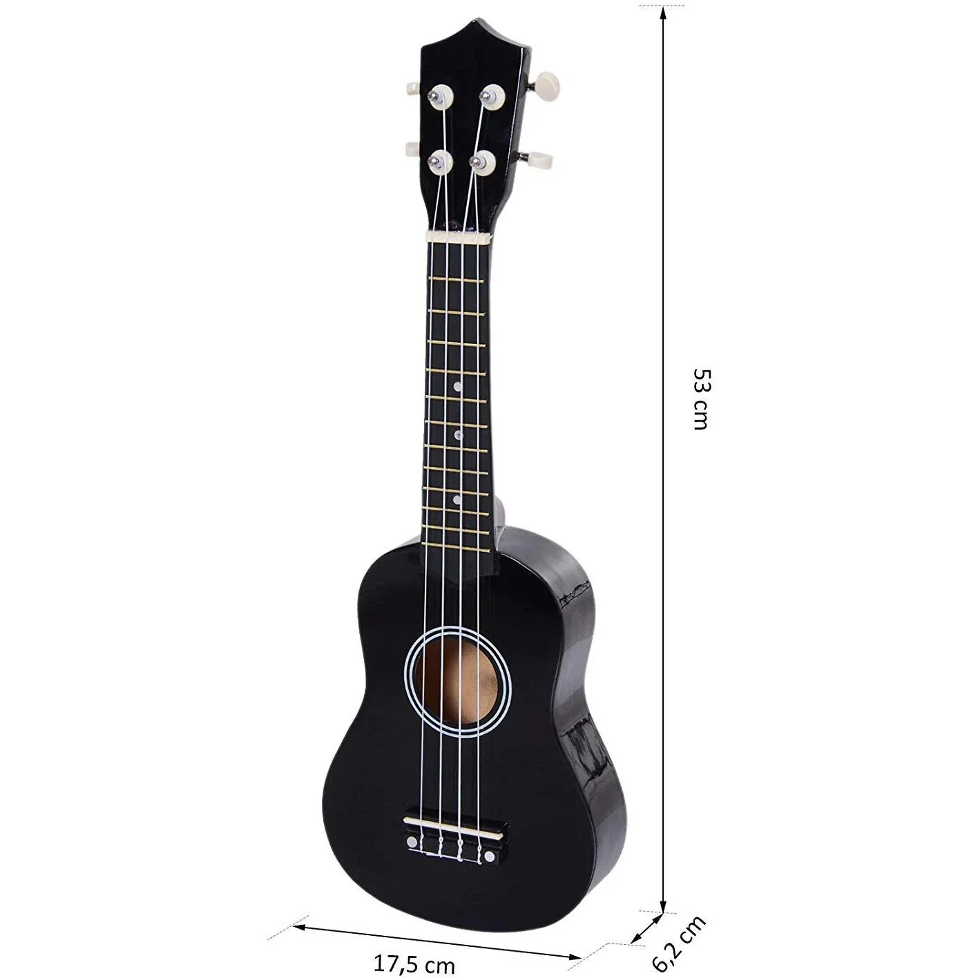 Ukulele Saiteninstrument Anfänger Nylonsaiten Birkenholz Schwarz 53 x 17,5 x 6,2 cm - 2