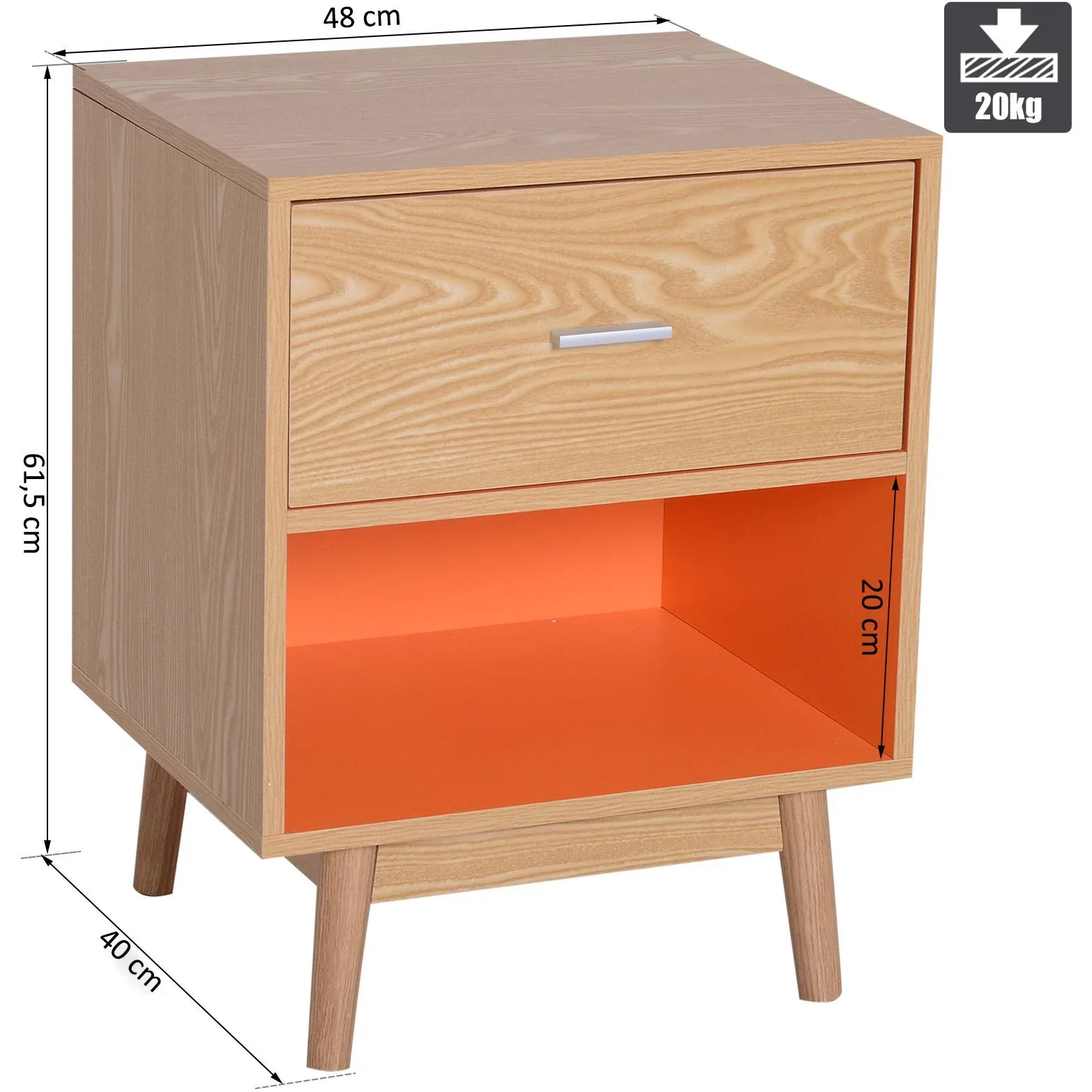 Nachttisch Nachtkommode Konsole Beistelltisch mit Schublade Holz 48 x 40 x 61,5 cm - 5