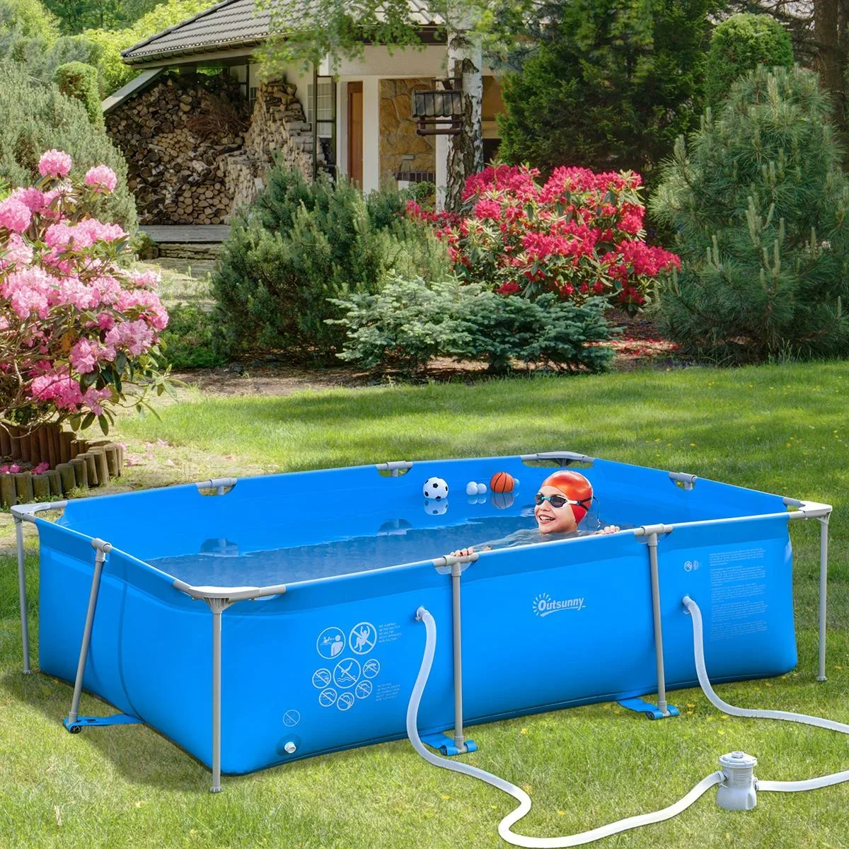Rahmenpool mit Draht Swimmingpool Schwimmbad Ablassventil PVC Stahl Blau - 2