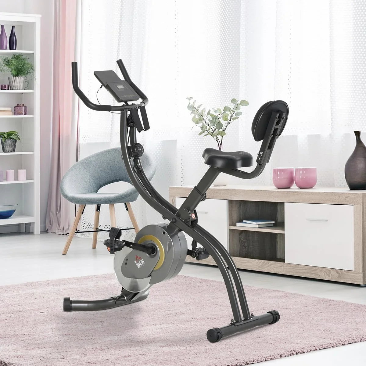 Heimtrainer, 2-in-1 Fahrradtrainer 6 kg Schwungrad, Trimmrad mit 16 stufig einstellbarem Magnetwiderstand und 1 Paar Spa - 0