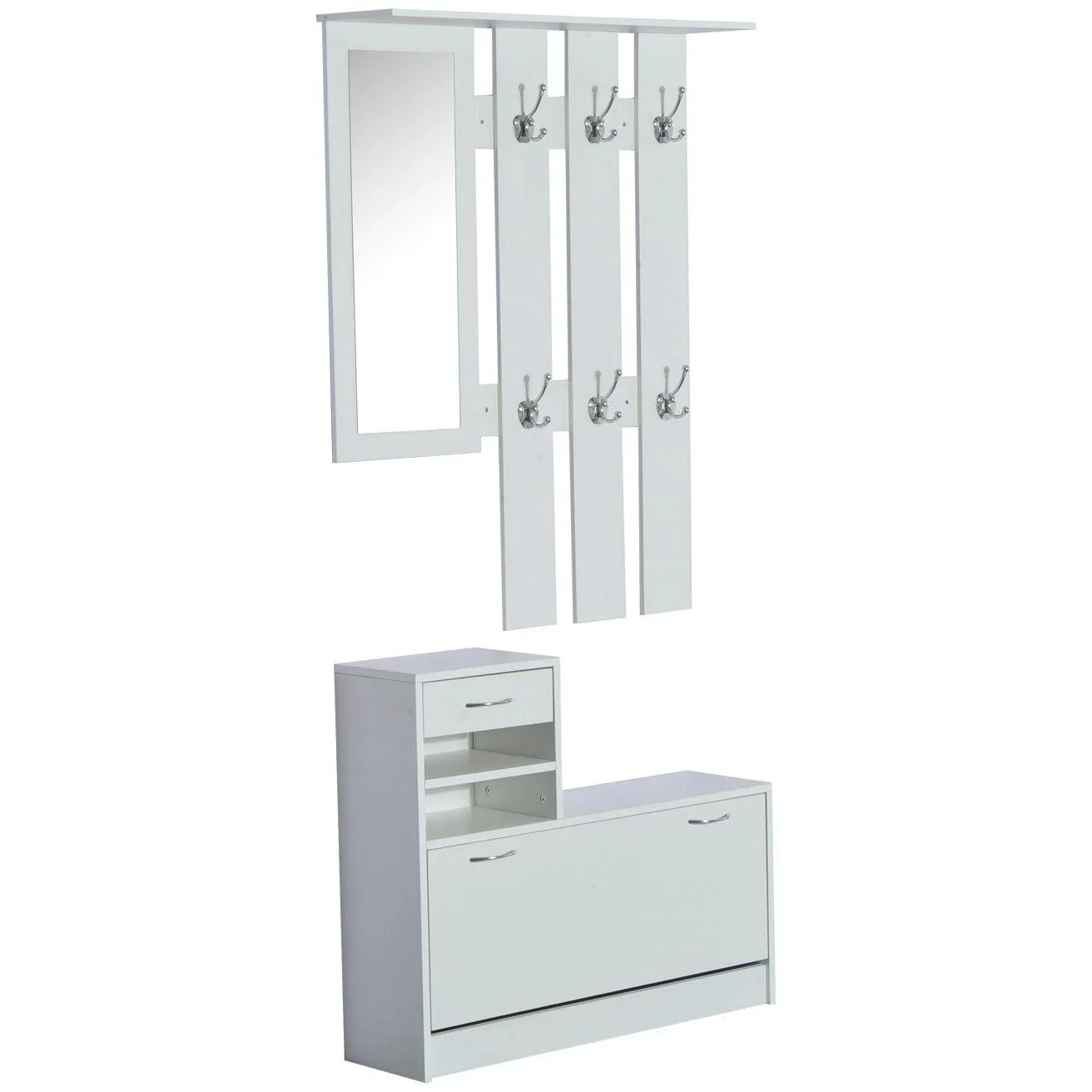 Garderoben Set 2 tlg Schuhschrank Spiegel 3 in 1 Weiß - 1
