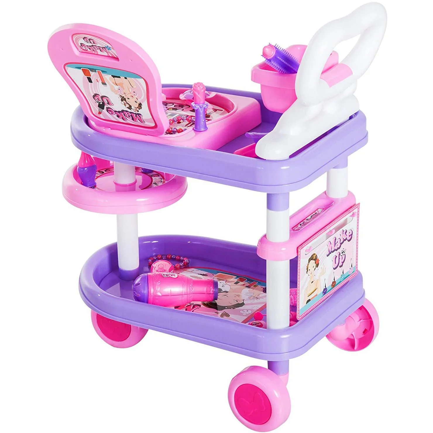 Kinder Mädchen Dresser Trolley Kosmetikwagen Rollenspiel Lila Rosa - 1