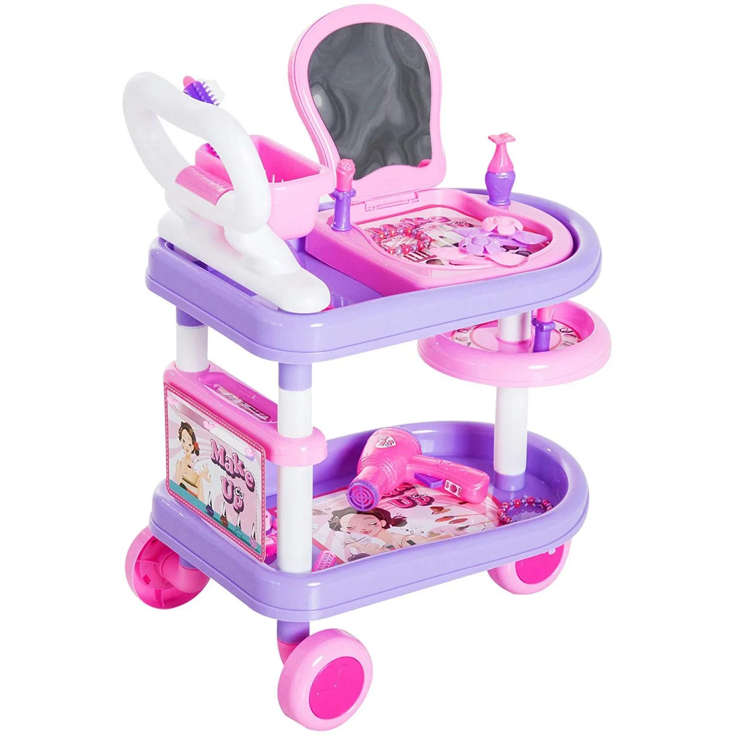 Kinder Mädchen Dresser Trolley Kosmetikwagen Rollenspiel Lila Rosa - 5