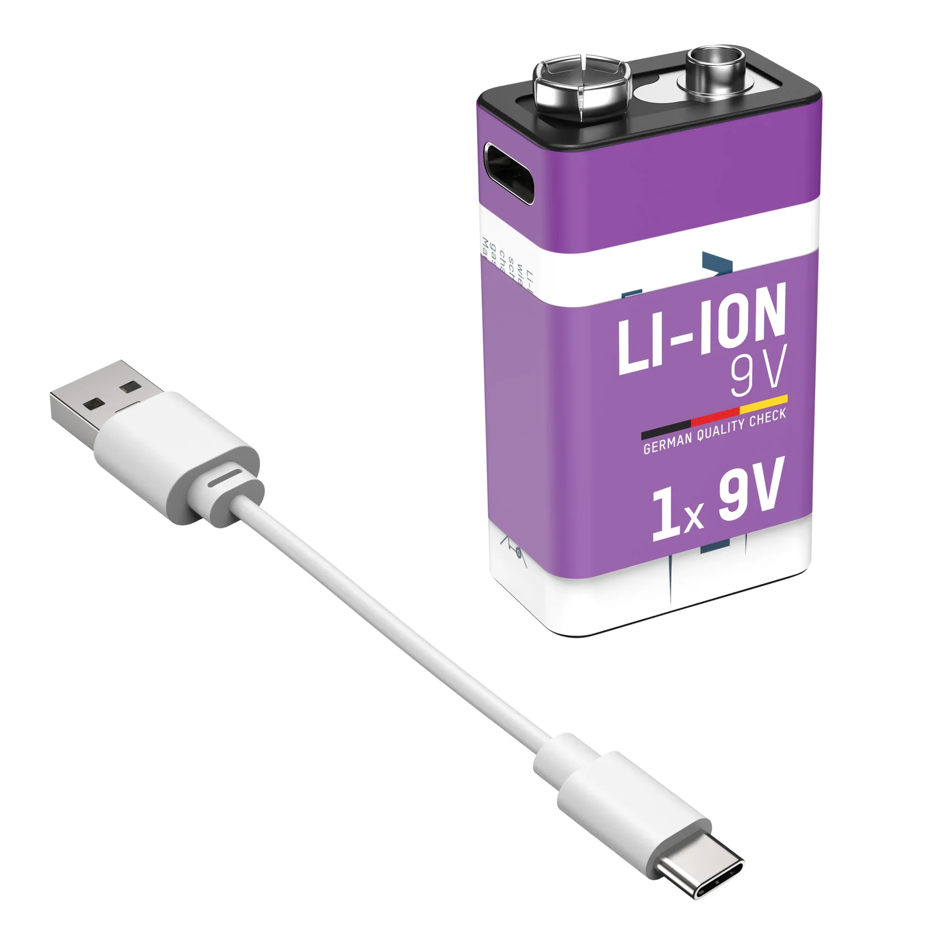 Lithium Ionen 9V E-Block Akku USB-C 1 Stück, Sicherheitsabschaltung - 3