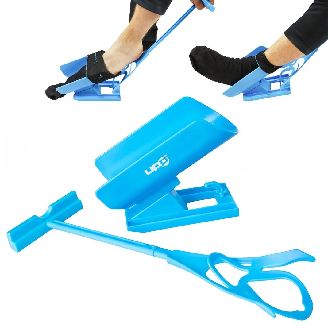 3 in 1 Anziehhilfe für Socken und Schuhlöffel, Blau - 2