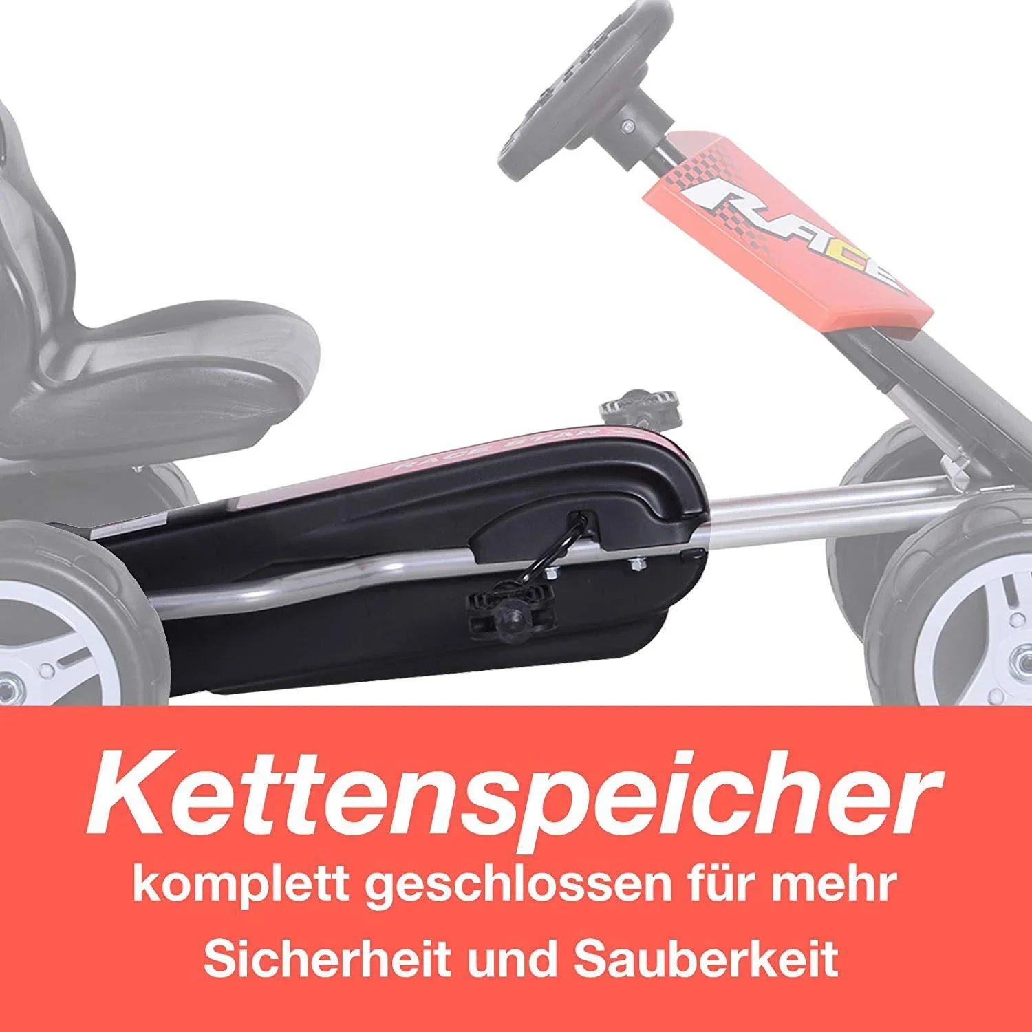 Kinder Go-Kart Tretauto Kinderfahrzeug mit Pedalen 4 Räder Metall + Kunststoff Rot 3 8 Jahre - 0