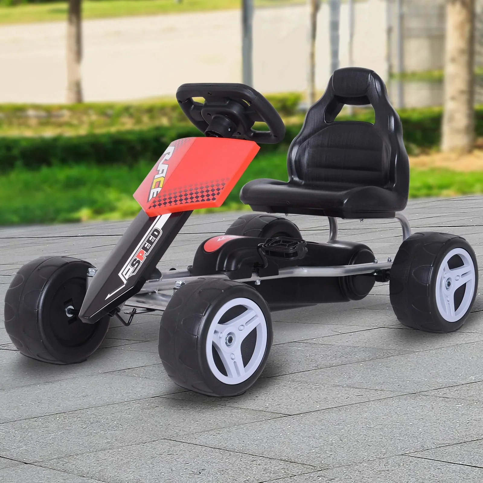 Kinder Go-Kart Tretauto Kinderfahrzeug mit Pedalen 4 Räder Metall + Kunststoff Rot 3 8 Jahre - 1