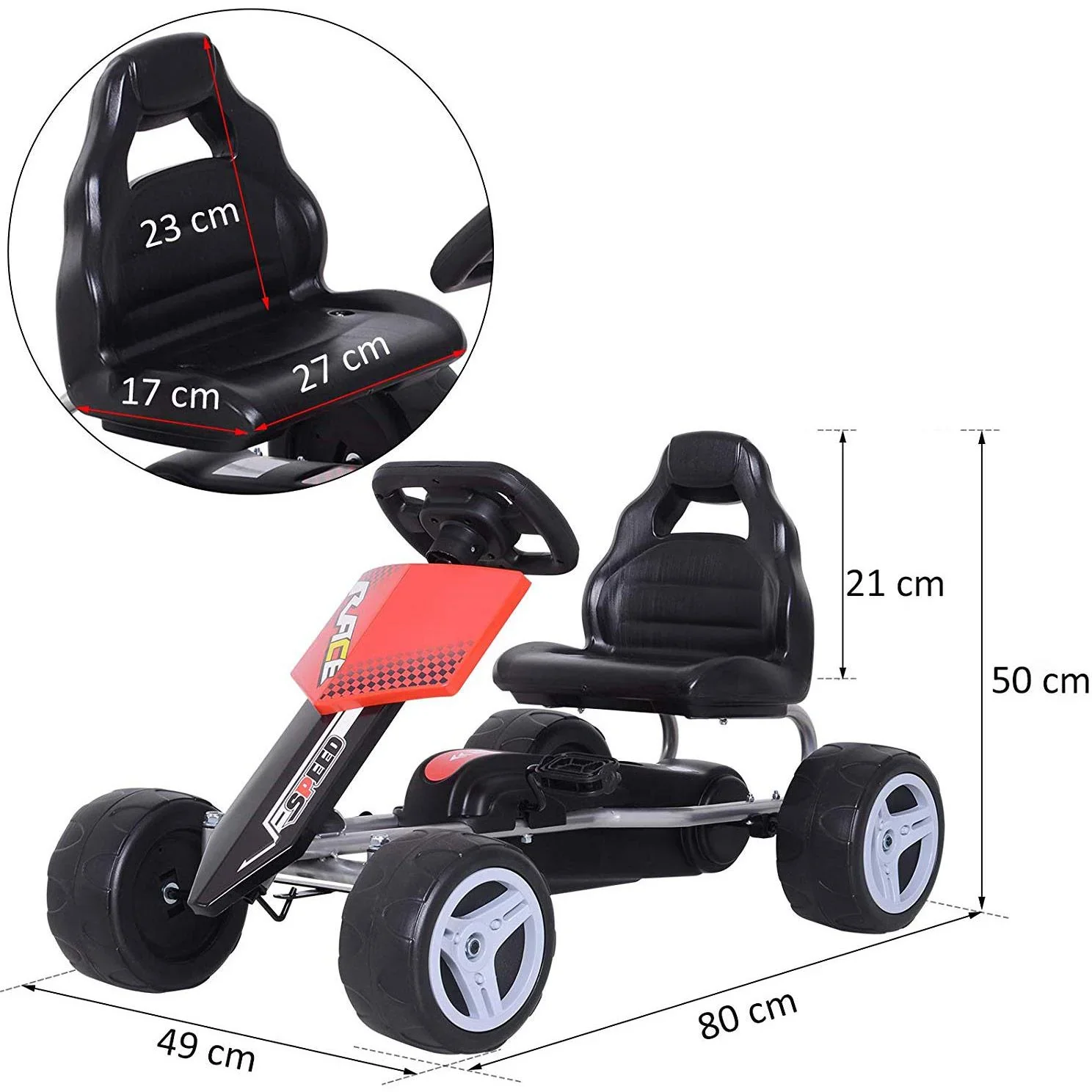 Kinder Go-Kart Tretauto Kinderfahrzeug mit Pedalen 4 Räder Metall + Kunststoff Rot 3 8 Jahre - 5