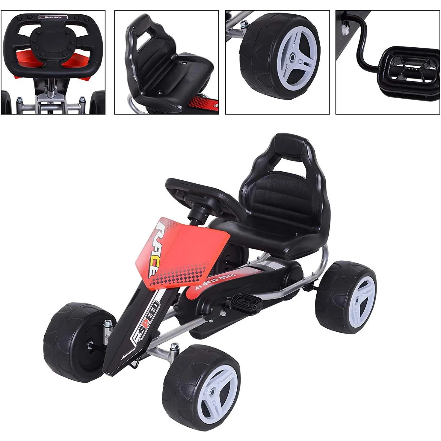 Kinder Go-Kart Tretauto Kinderfahrzeug mit Pedalen 4 Räder Metall + Kunststoff Rot 3 8 Jahre - 7