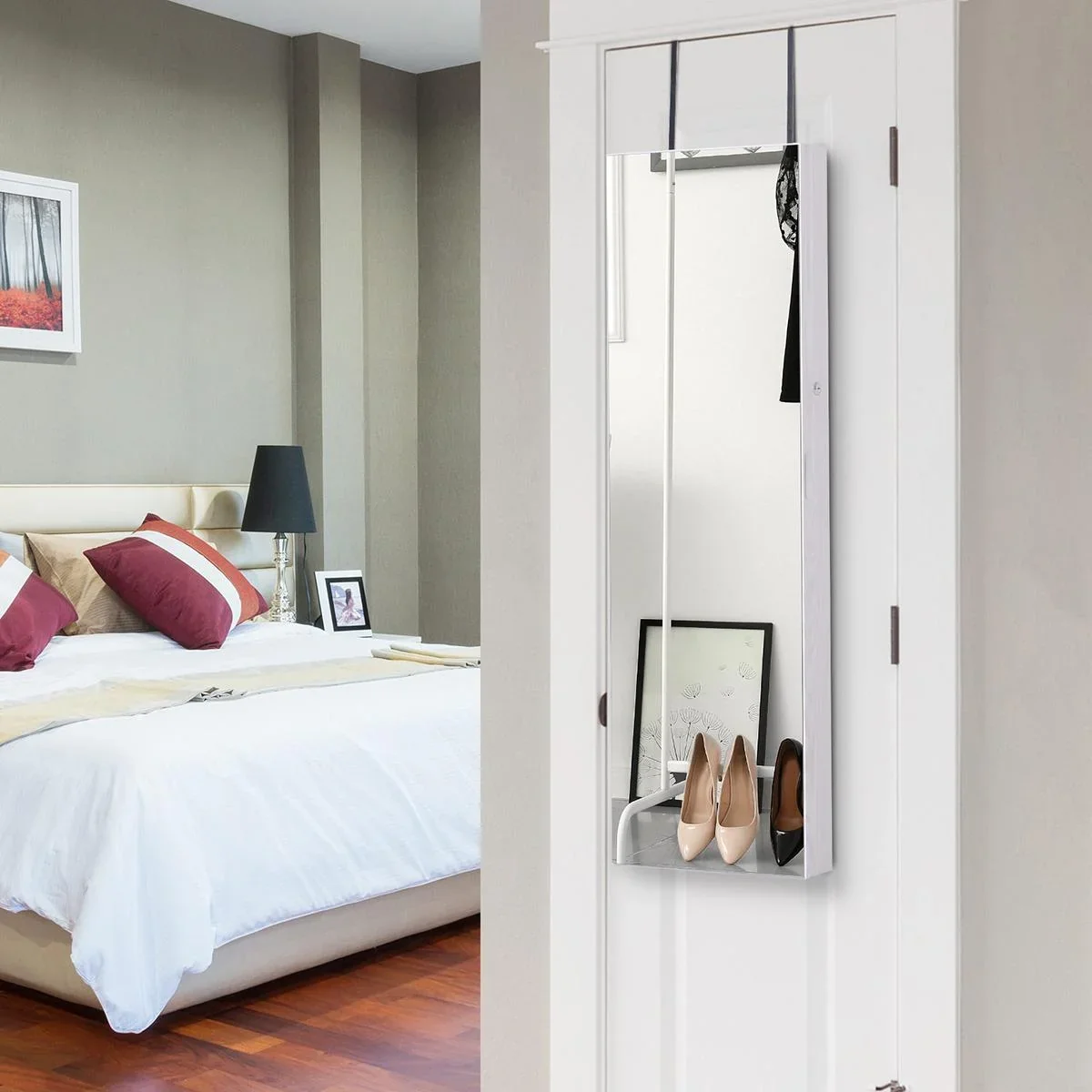 LED Schmuckschrank mit Spiegel hellgrau - 0