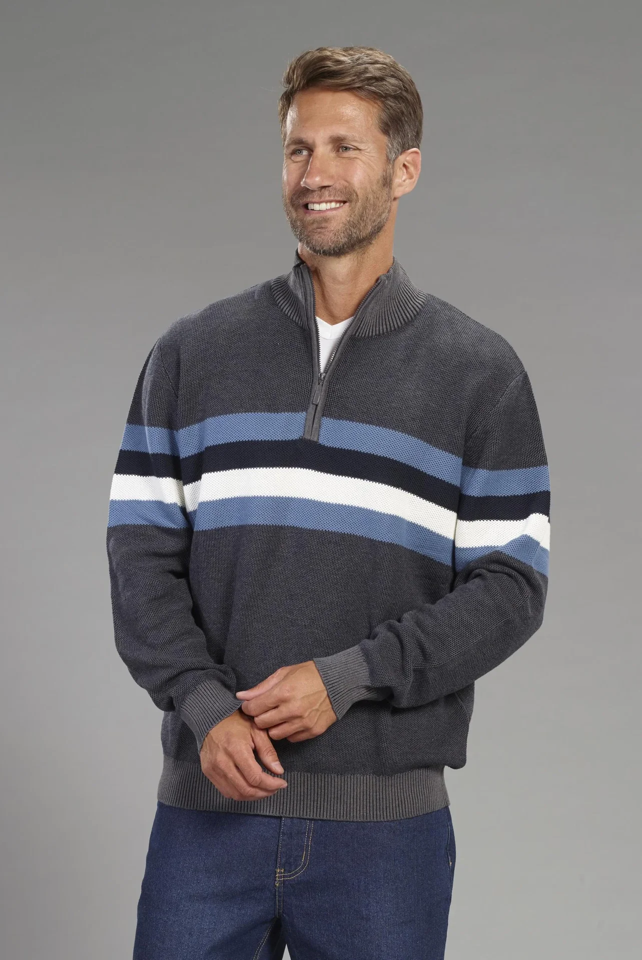 Pullover mit Stehkragen, Farbe blau, Gr.2XL - 0