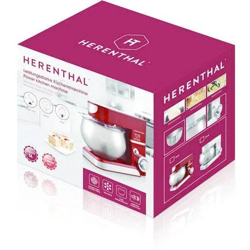 Herenthal Küchenmaschine PKM1000.472.1 - Standmixer - 1400 W - 5,0 Liter - Edelstahl - Silber - 0