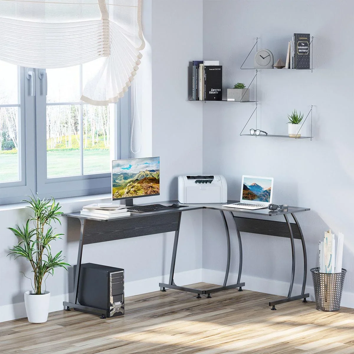 L-Form Computertisch Eckschreibtisch Arbeitstisch Minimalistisch Spanplatte Metall platzsparender Gaming PC Workstation - 0