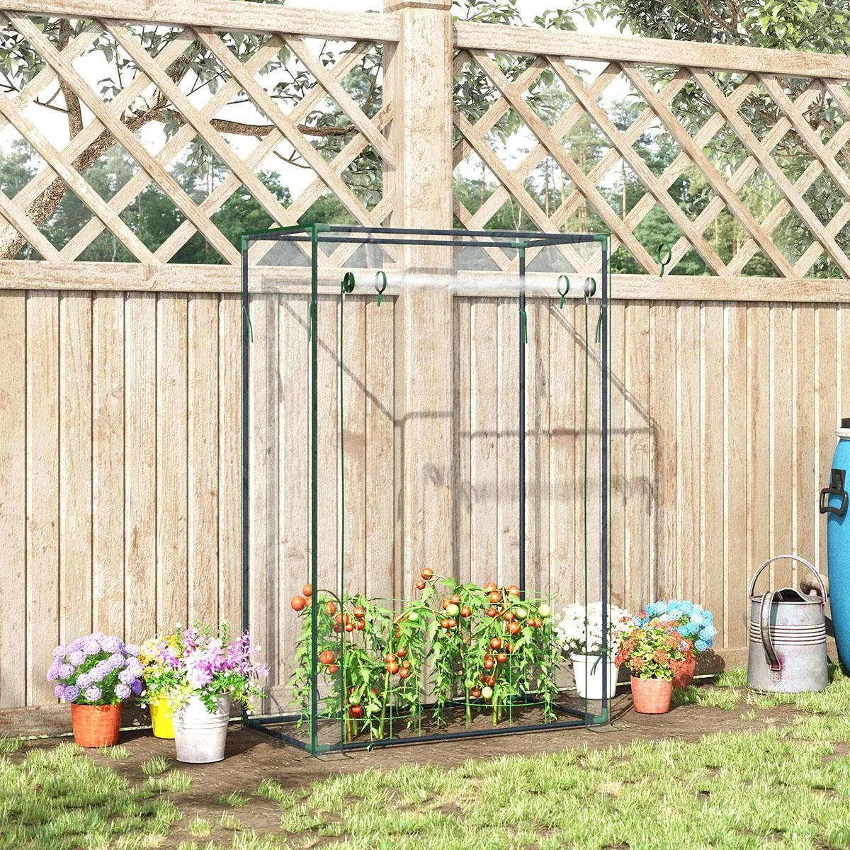 Gewächshaus Frühbeet Tomatengewächshaus mit Rolltor Stahl PE transparent 100 x 50 x 149 cm - 3