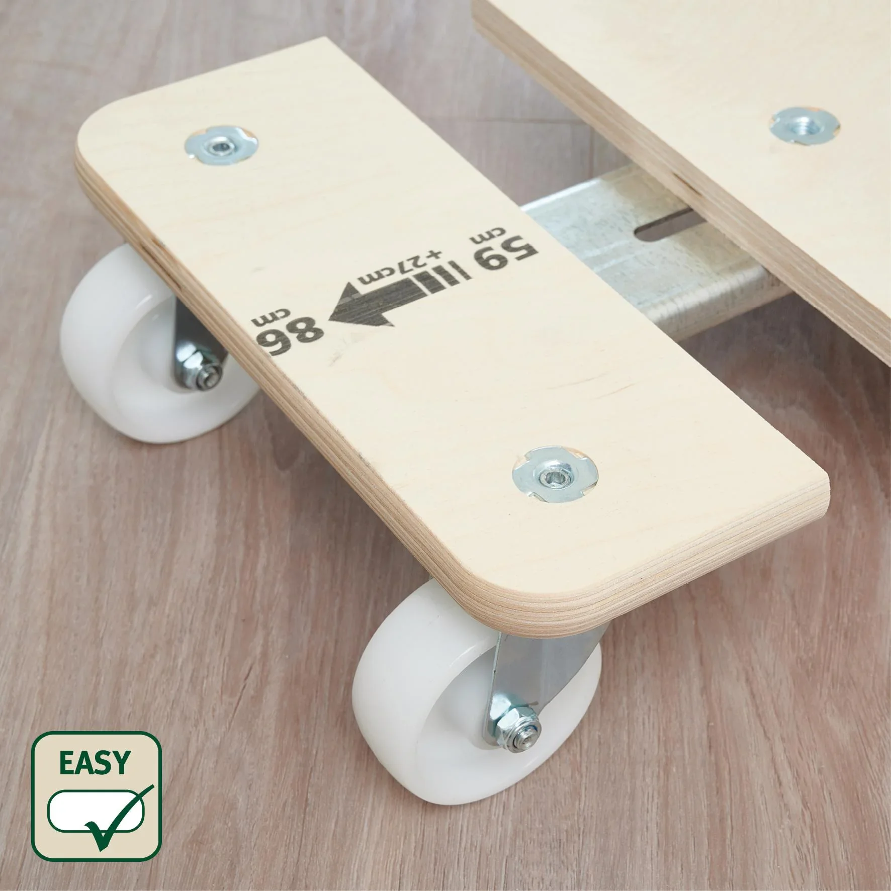 Transporthilfe MM 1331, 59-86 x 29 x 11 cm ausziehbar, harte Rollen Ø 75 mm, Rollenlager, Birke FSC®, Tragkraft 200 kg - 0