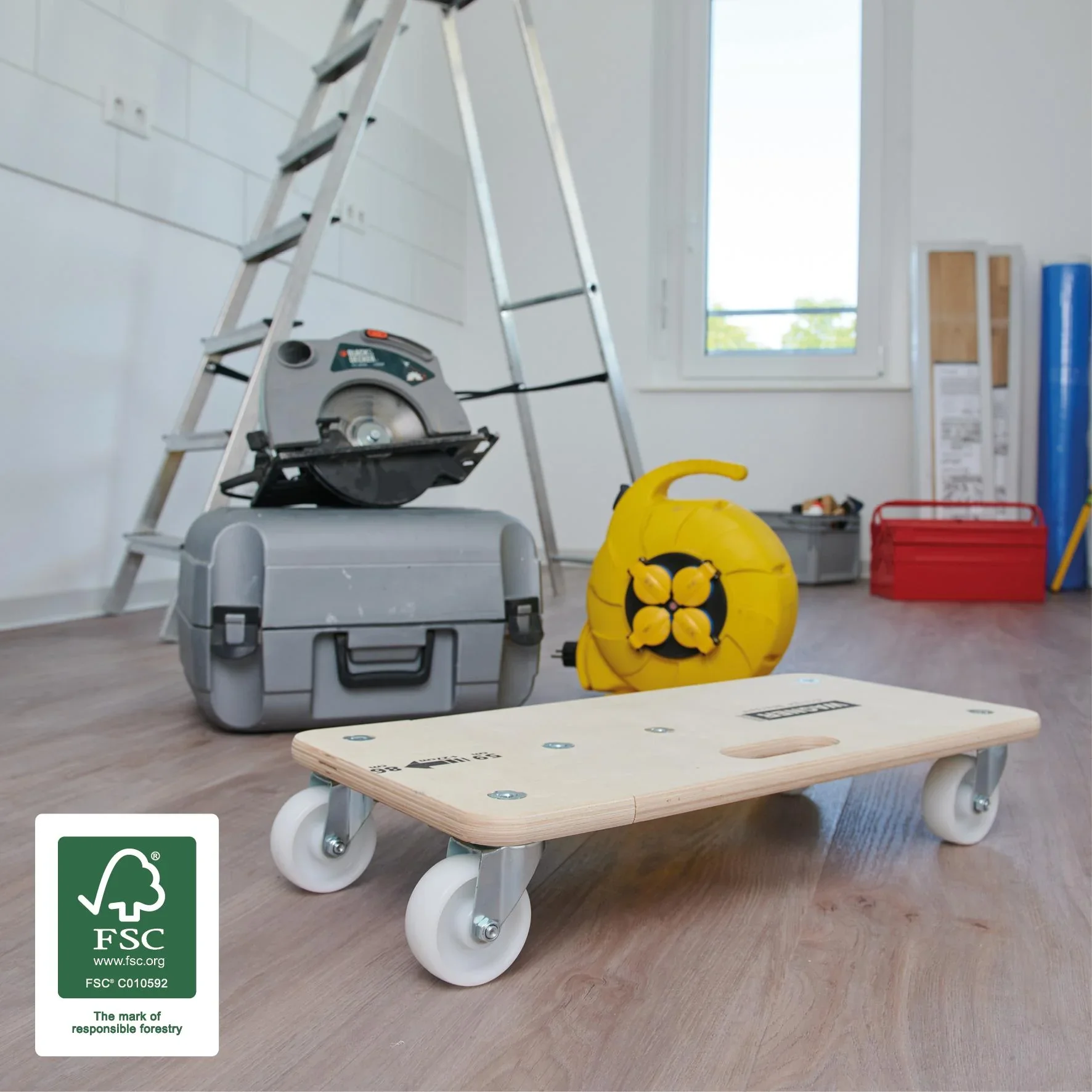 Transporthilfe MM 1331, 59-86 x 29 x 11 cm ausziehbar, harte Rollen Ø 75 mm, Rollenlager, Birke FSC®, Tragkraft 200 kg - 7