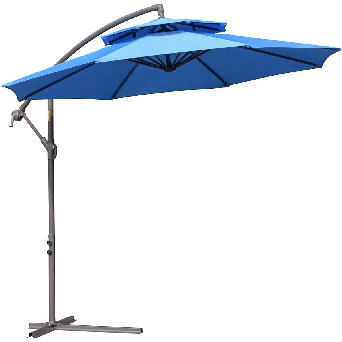 Sonnenschirm Ø2,67 x 2,7 m Pendelsonnenschirm mit Doppeldach Kreuzfuß Stahl Outdoor Polyester Blau - 4