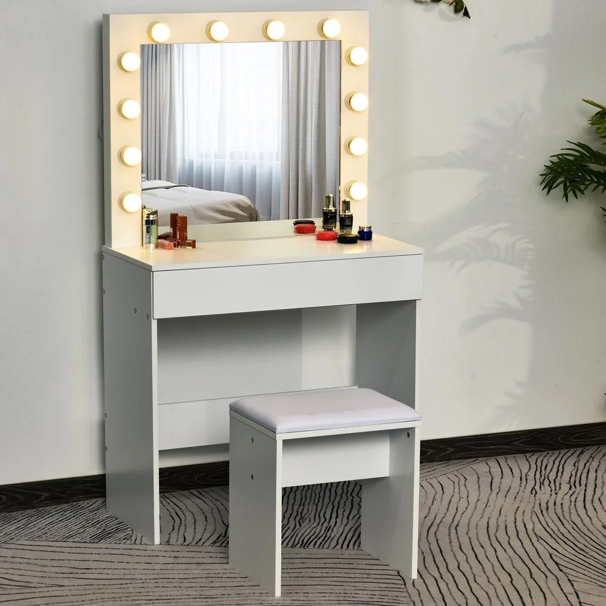 Frisierkommode mit Hocker und LED-Beleuchtung - 1