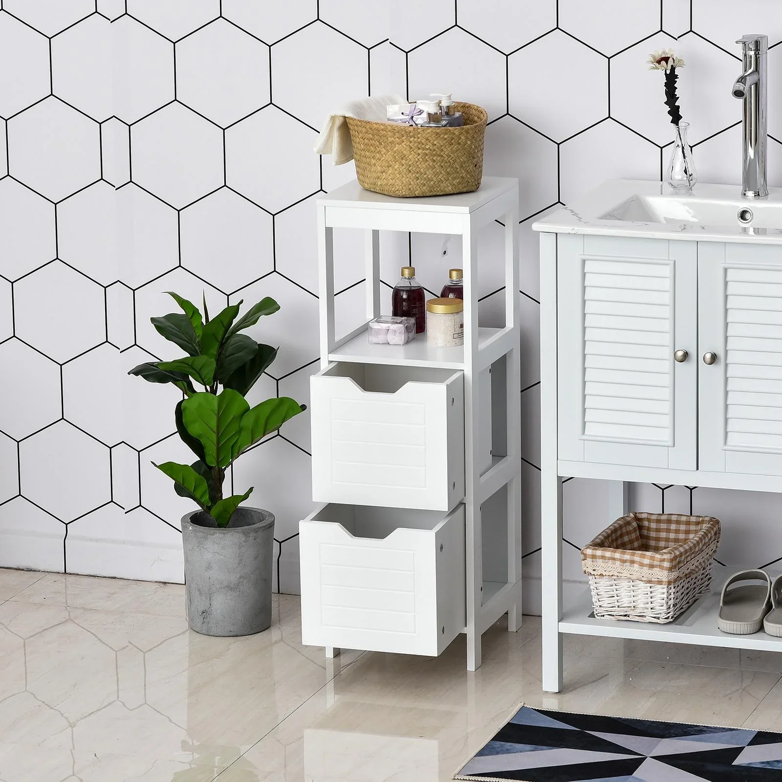 Schrank mit 2 Schubladen und 1 offenem Regal - 0