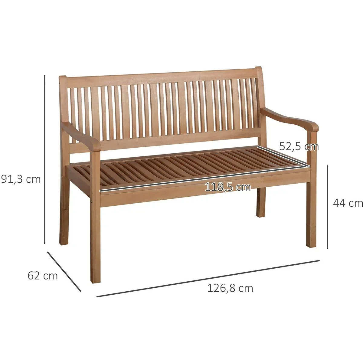 2-Sitzer Gartenbank Holz 126,8 x 62 x 91,3 cm - 1
