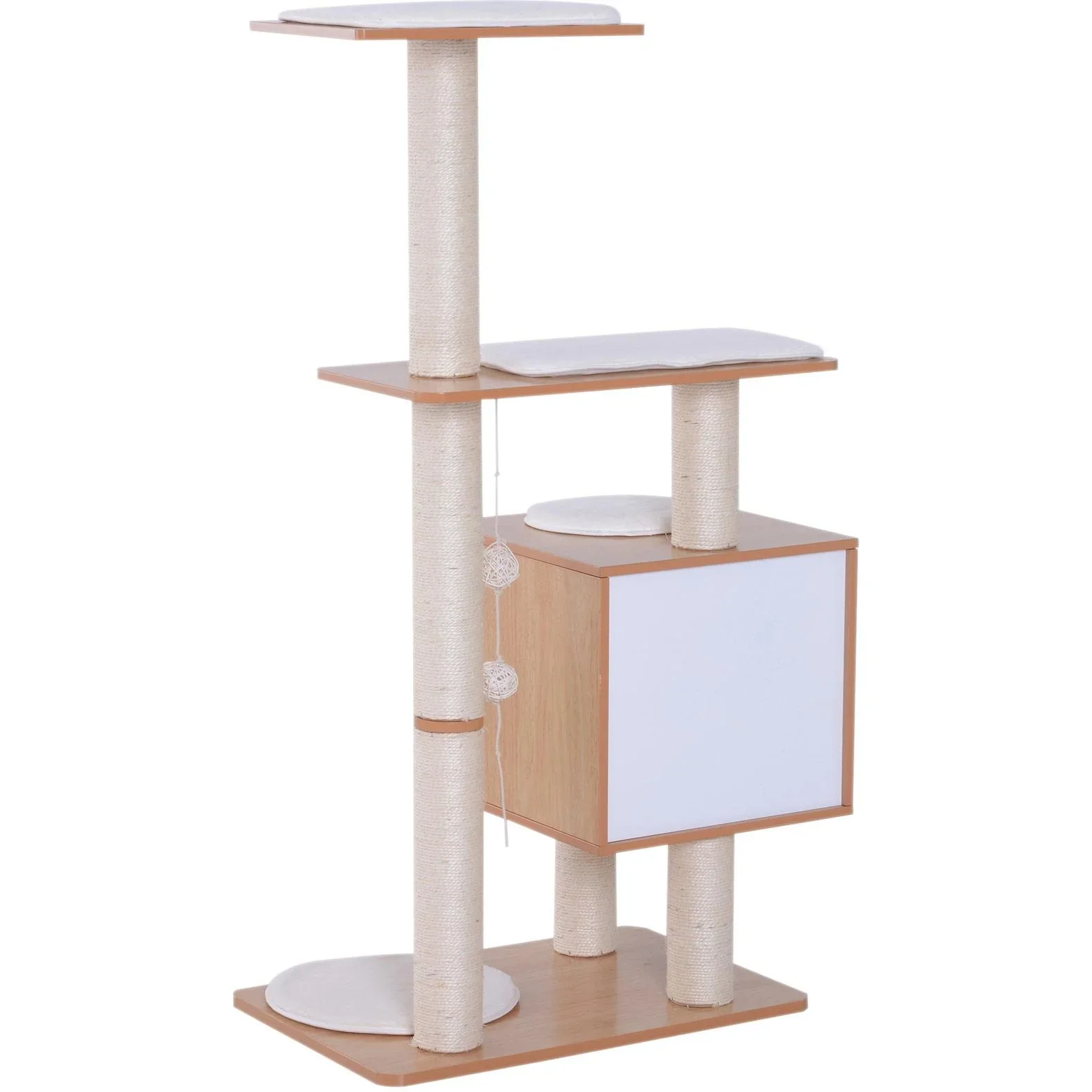Kratzbaum Katzenspielzeug Kletterbaum Sisal Polster Liegefläche Ball natur 60 x 40 x 120 cm - 2