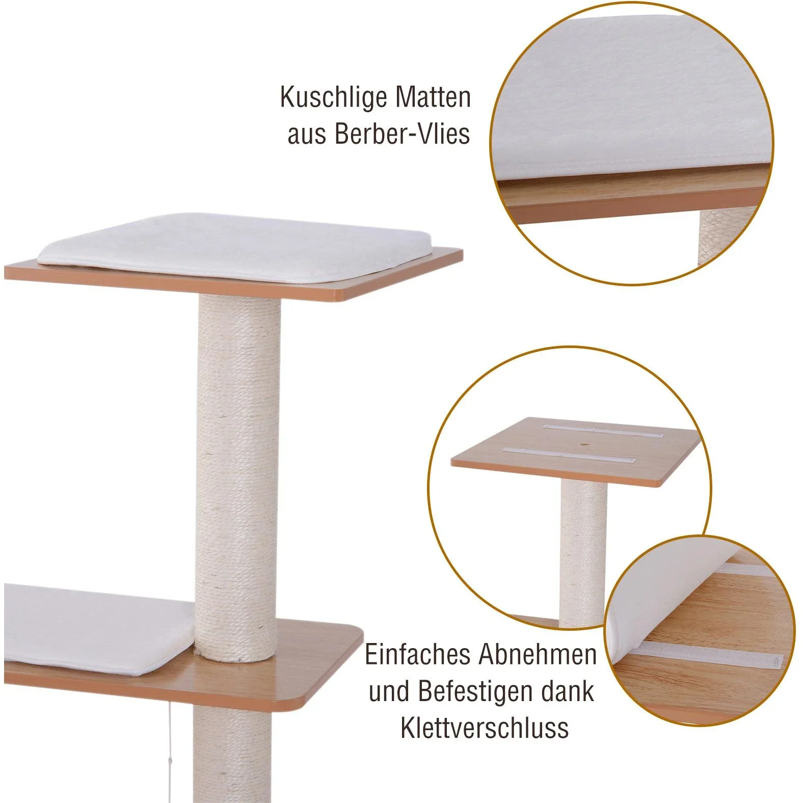 Kratzbaum Katzenspielzeug Kletterbaum Sisal Polster Liegefläche Ball natur 60 x 40 x 120 cm - 3