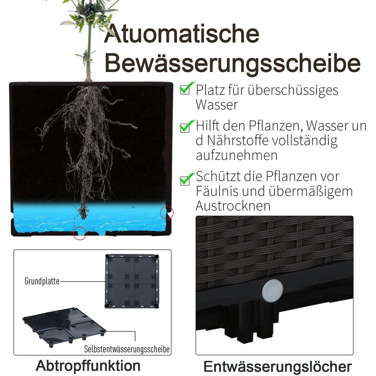 4-teiliges Hochbeet in Rattan-Optik dunkelbraun - 1