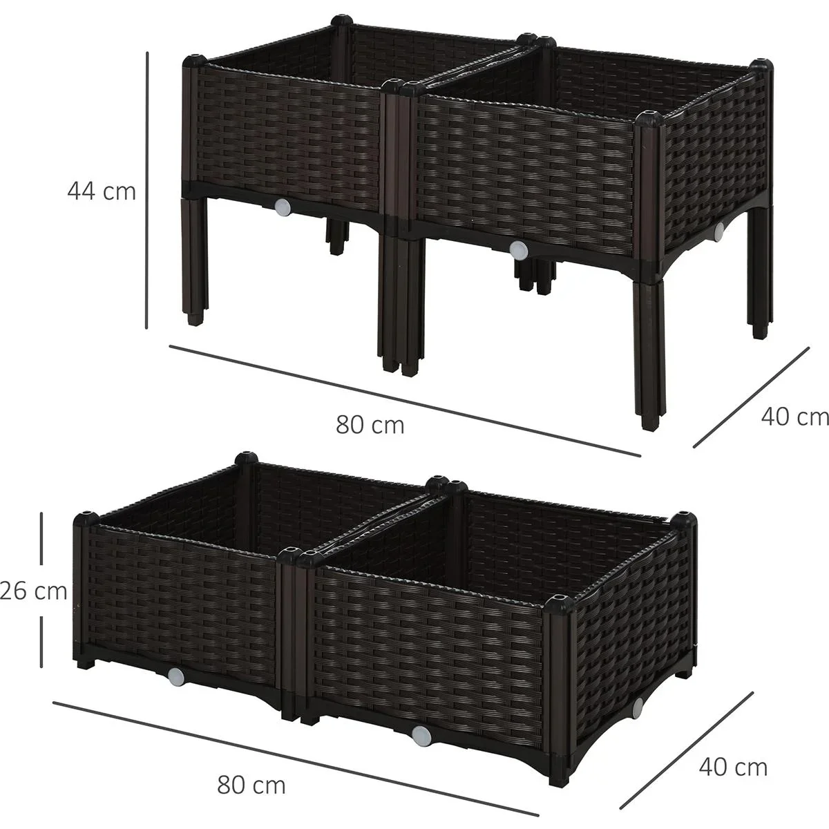 4-teiliges Hochbeet in Rattan-Optik dunkelbraun - 3
