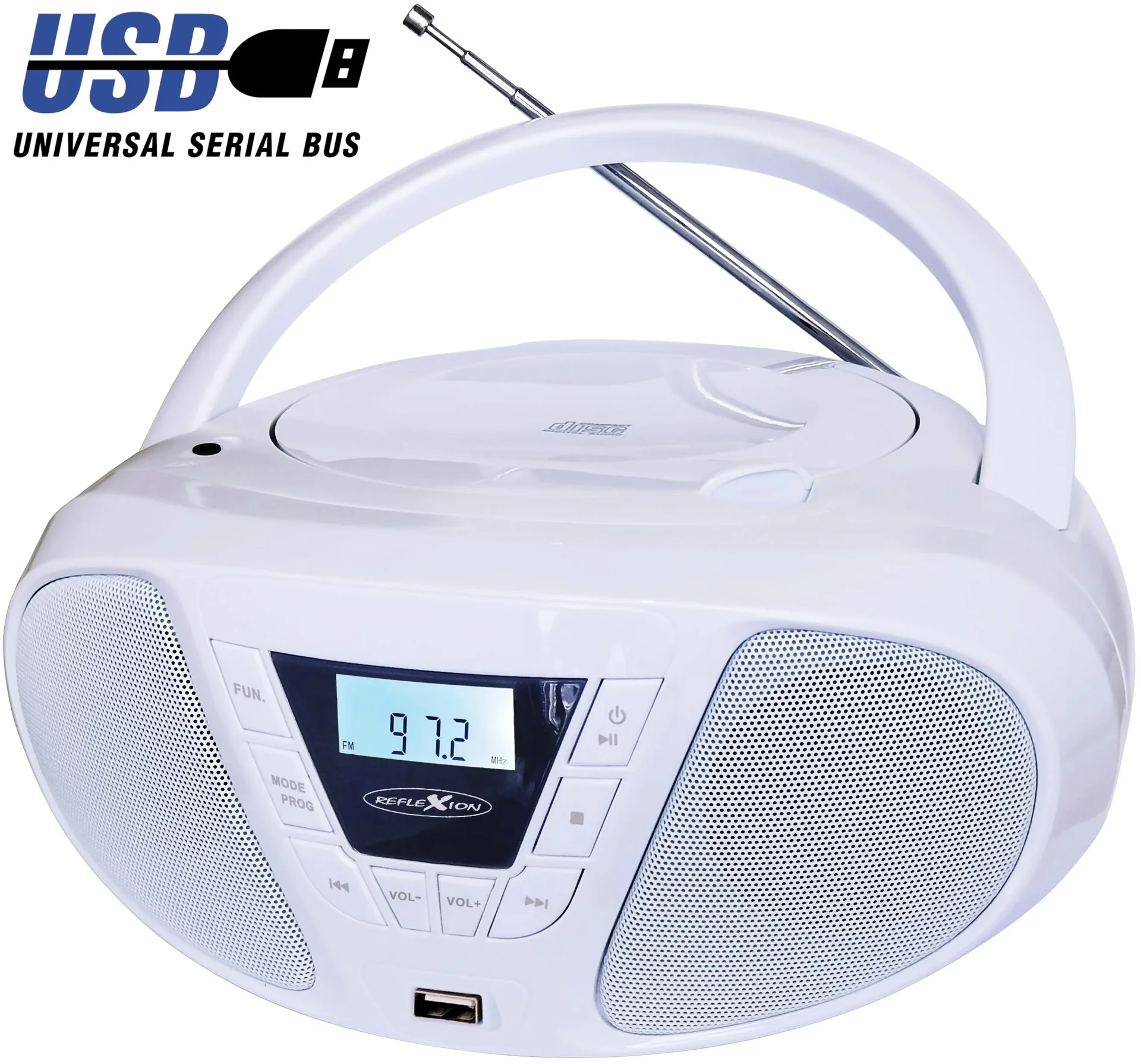 CD Radio Boombox mit UKW-Radio, CD und AUX-IN, weiss - 0