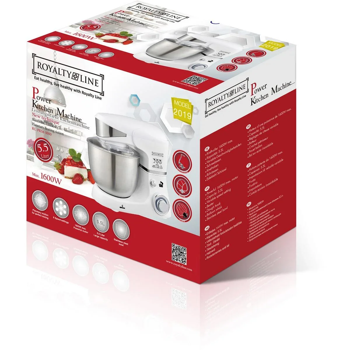 Küchenmaschine - 5,5 Liter - 1600 Watt - 3 Geschwindigkeiten und Pulsmodus - Weiß - 0