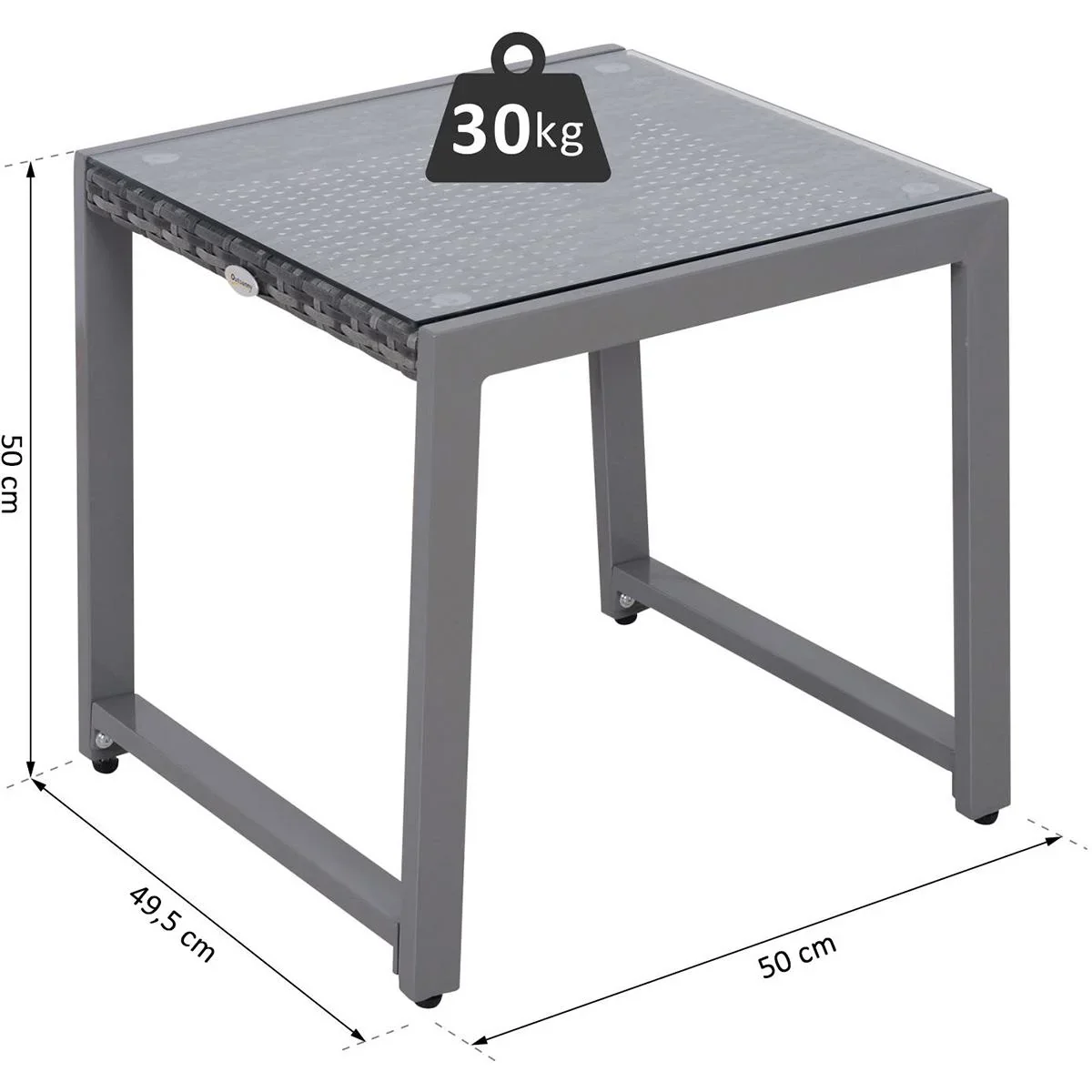Polyrattan Gartentisch mit Hartglas grau - 1