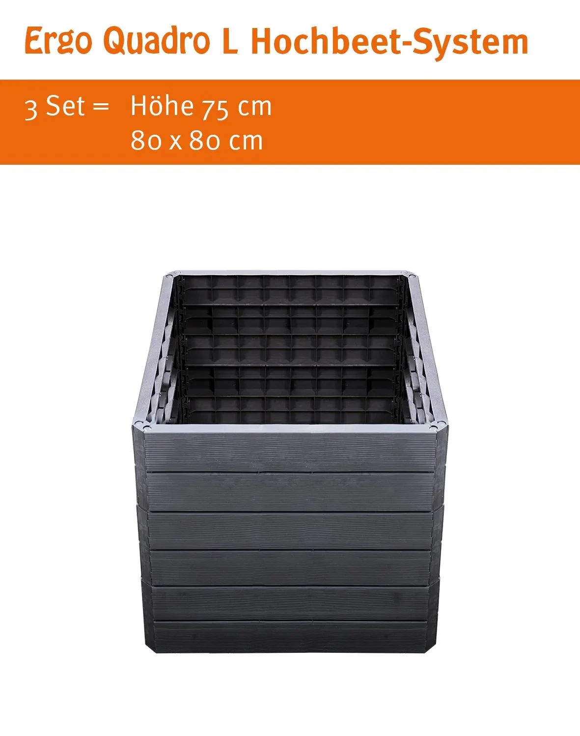 Ergo Quadro L Hochbeetsystem anthrazit, Höhe: 25 cm, 80 x 80 cm - 3