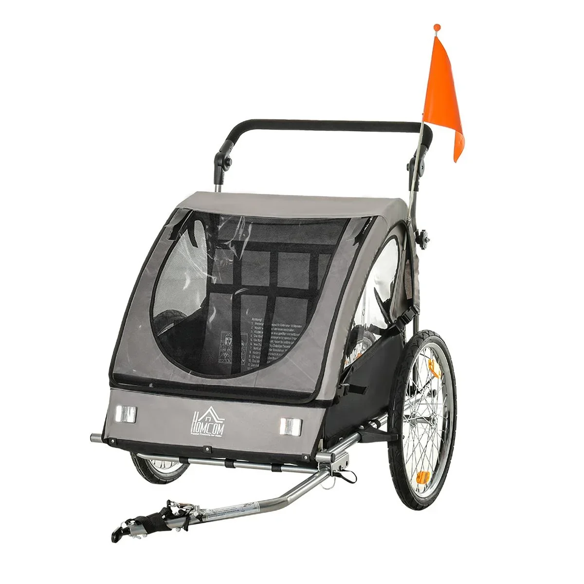 2 in 1 Kinderanhänger Fahrradanhänger Kinderwagen mit Aufbewahrungstasche zweilagige Stahlrohrverschachtelung Metall Oxf - 1