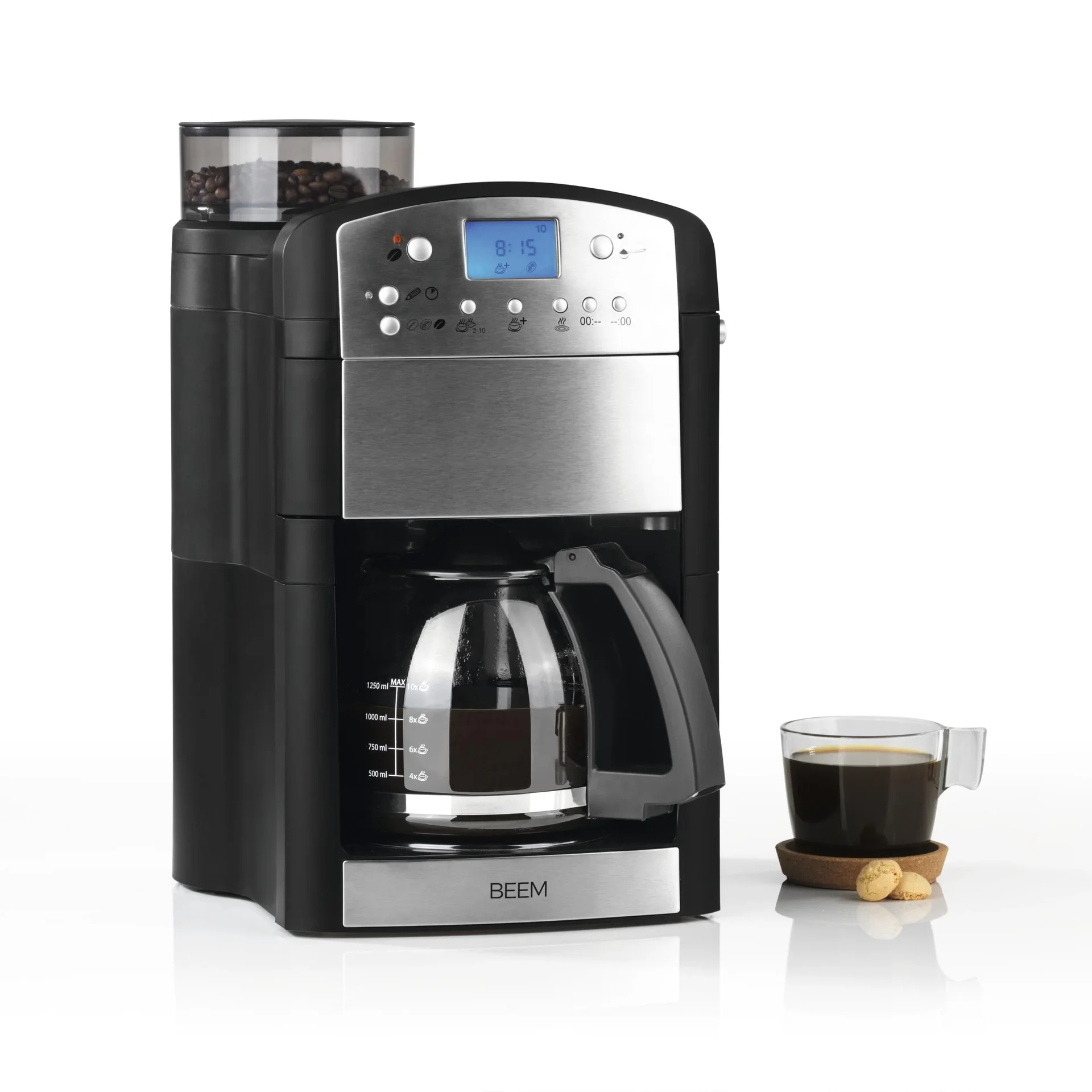 Kaffeemaschine mit Mahlwerk "Fresh-Aroma-Perfect" Edelstahl, 1,25 l Glaskanne, 1000 W - 3