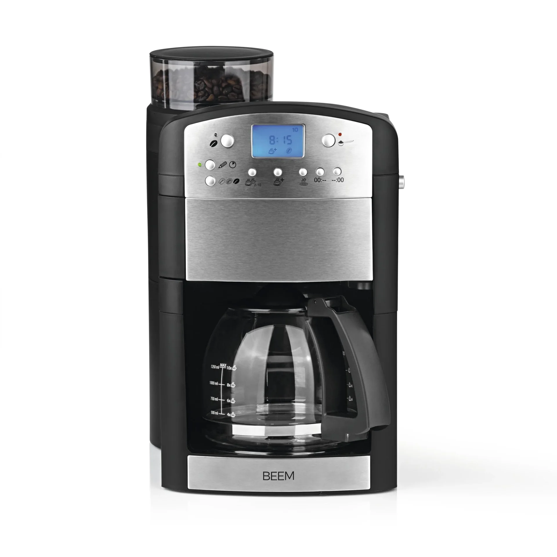 Kaffeemaschine mit Mahlwerk "Fresh-Aroma-Perfect" Edelstahl, 1,25 l Glaskanne, 1000 W - 8