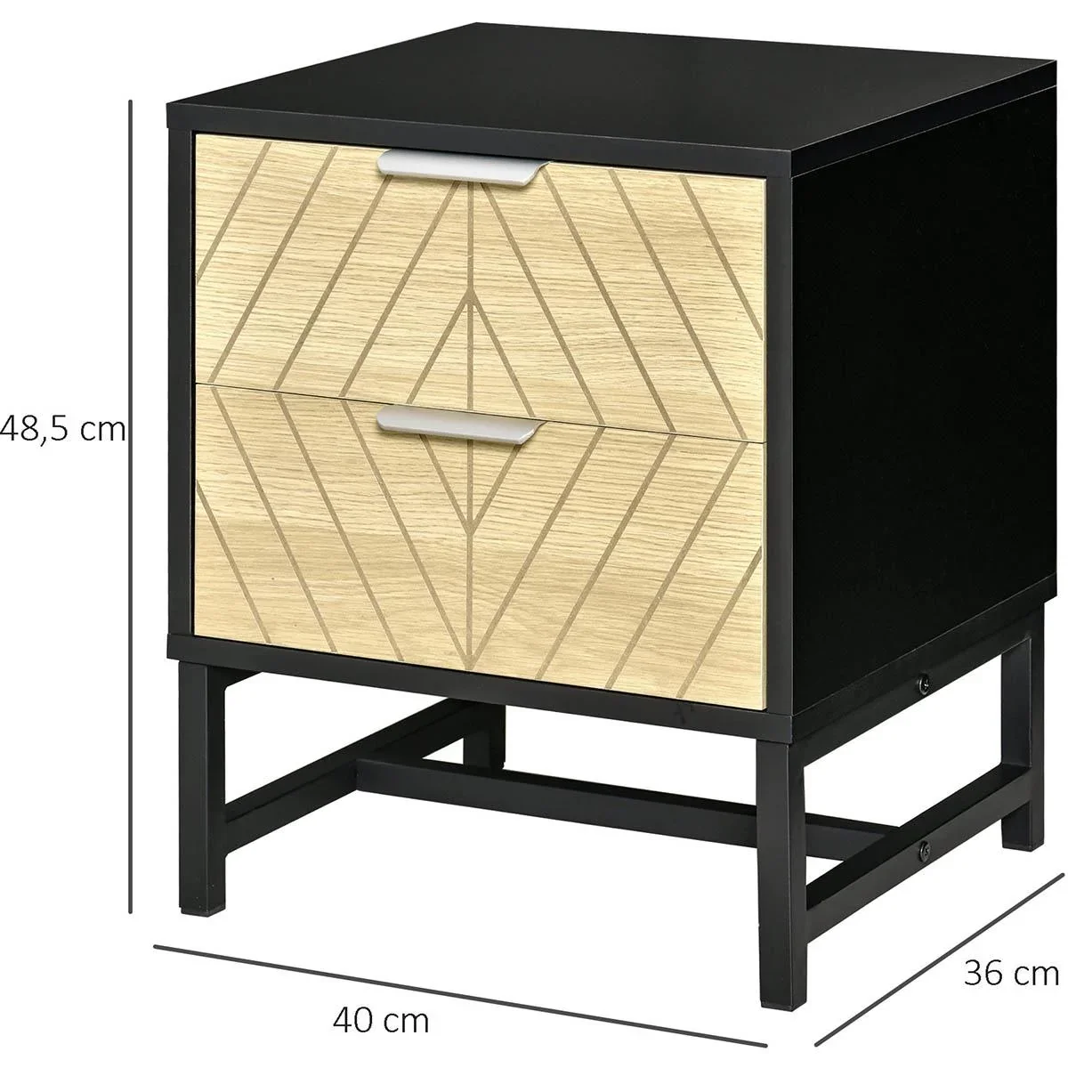 Nachttisch Nachtkommode mit 2 Schubladen Beistelltisch Nachtschrank Sofatisch Schwarz+Natur 40 x 36 x 48,5 cm - 4