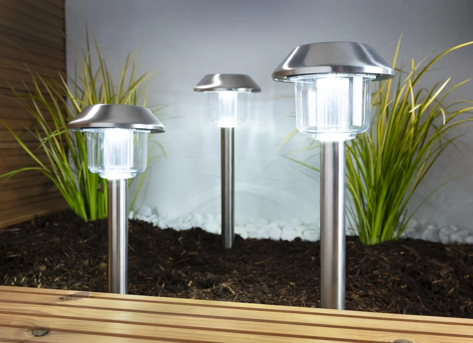 Solar Edelstahleuchten mit Erdspieß 3er Set - 2