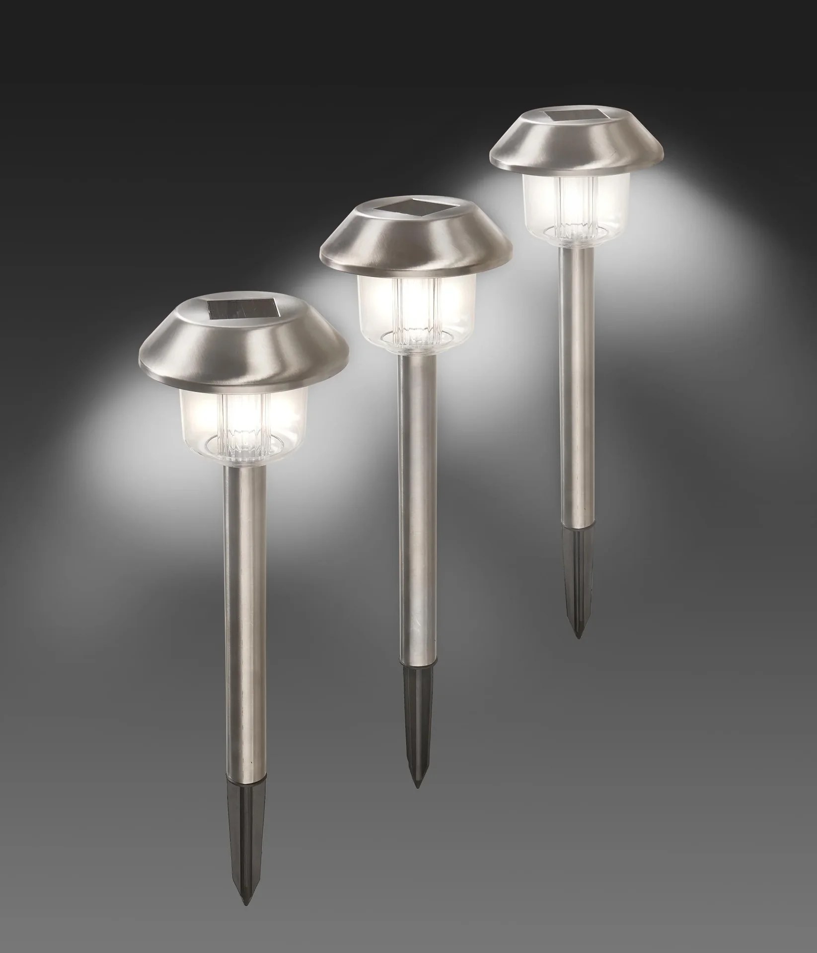 Solar Edelstahleuchten mit Erdspieß 3er Set - 3