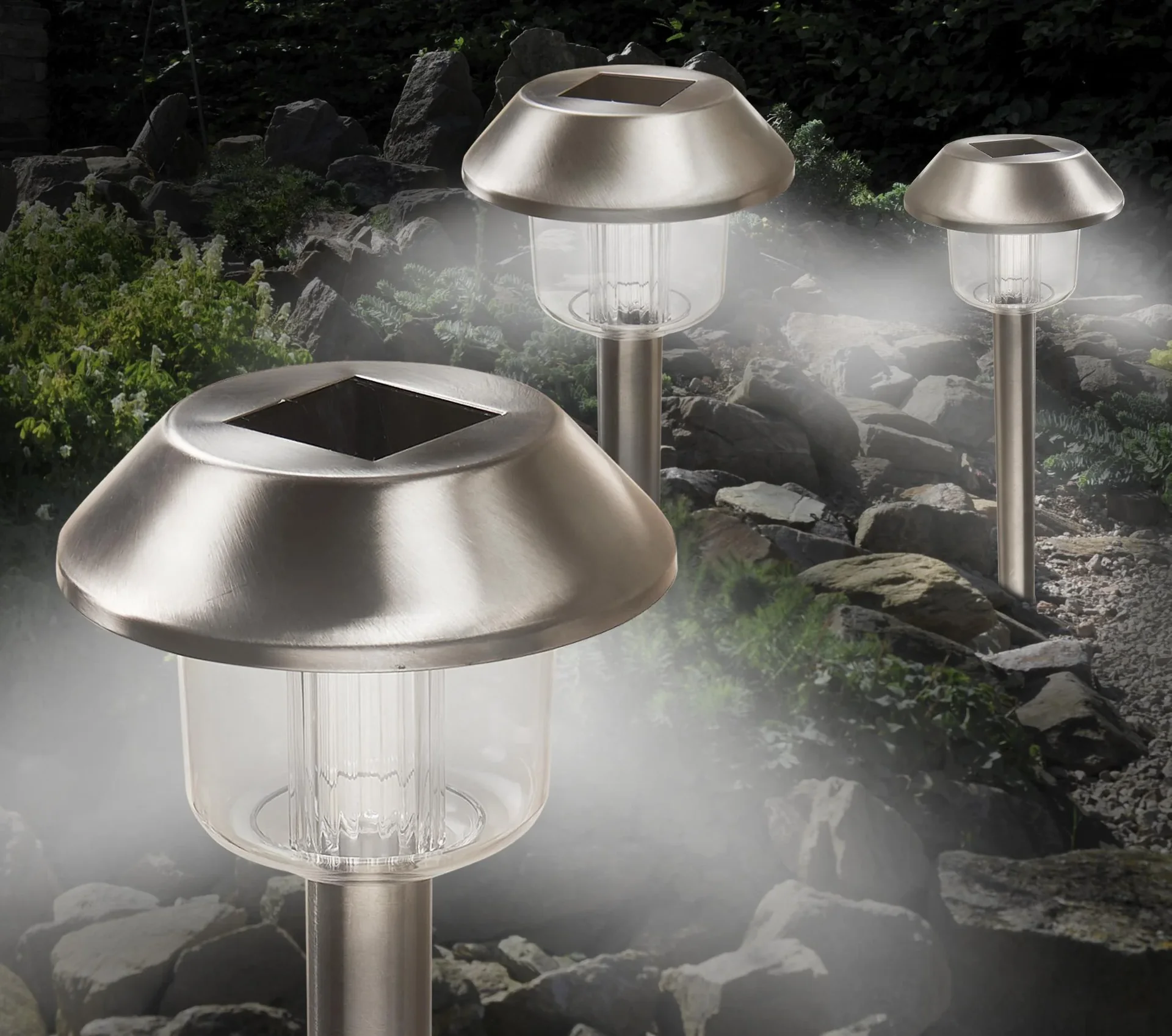 Solar Edelstahleuchten mit Erdspieß 3er Set - 5