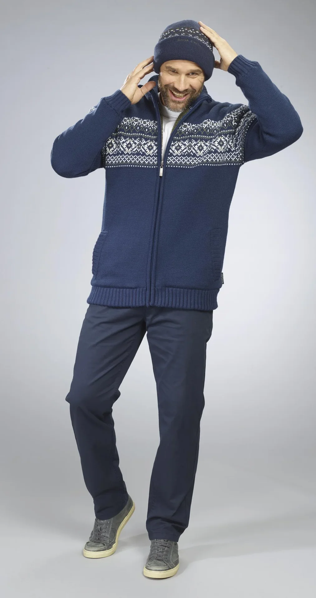 Strickjacke mit Berberfleece, Farbe marine, Gr.M - 4
