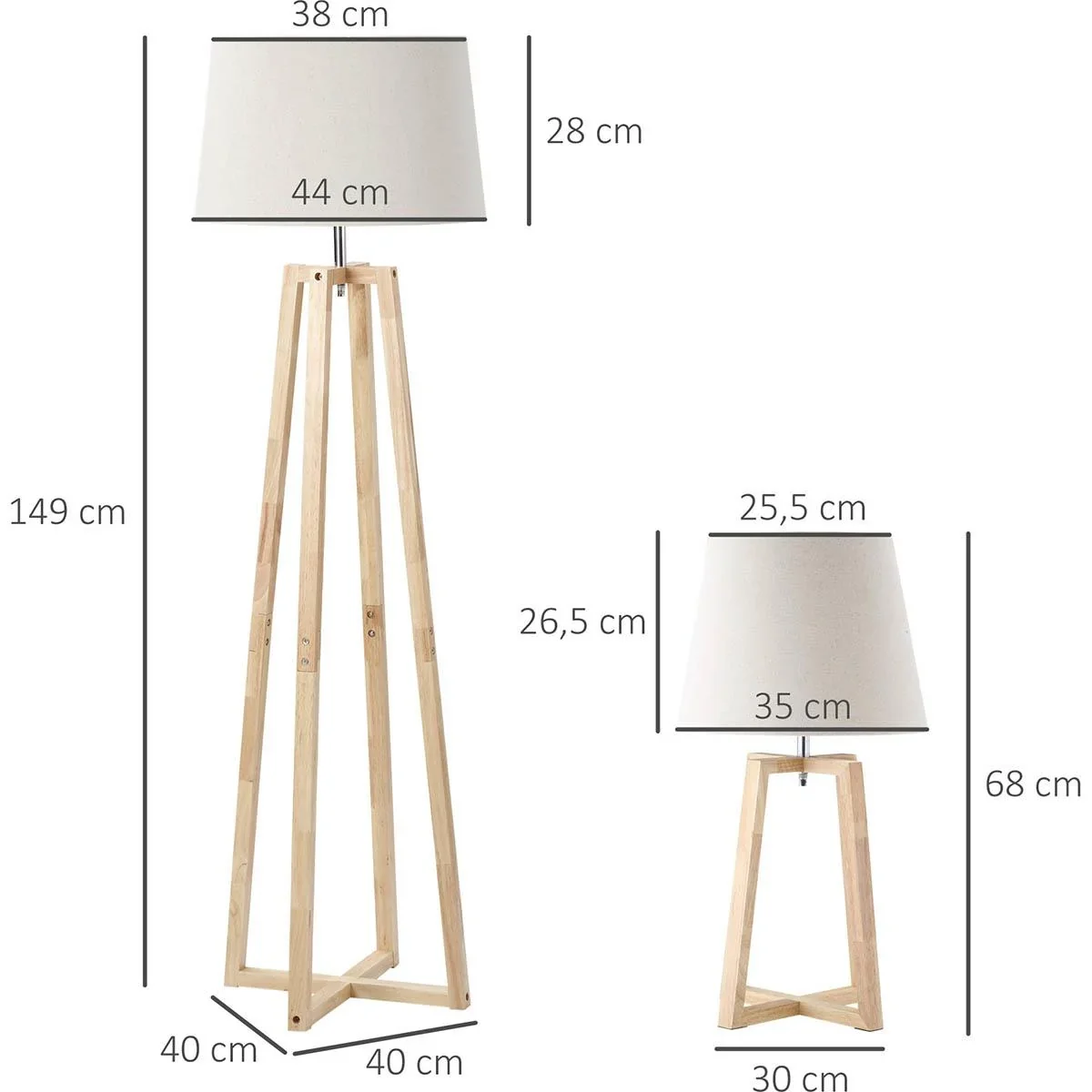 Stehlampe mit 1 Tischlampe 2er-Set Nachttischlampe 149 cm/68 cm Höhe Stehleuchte für Wohnzimmer Schlafzimmer Skandi-Desi - 1