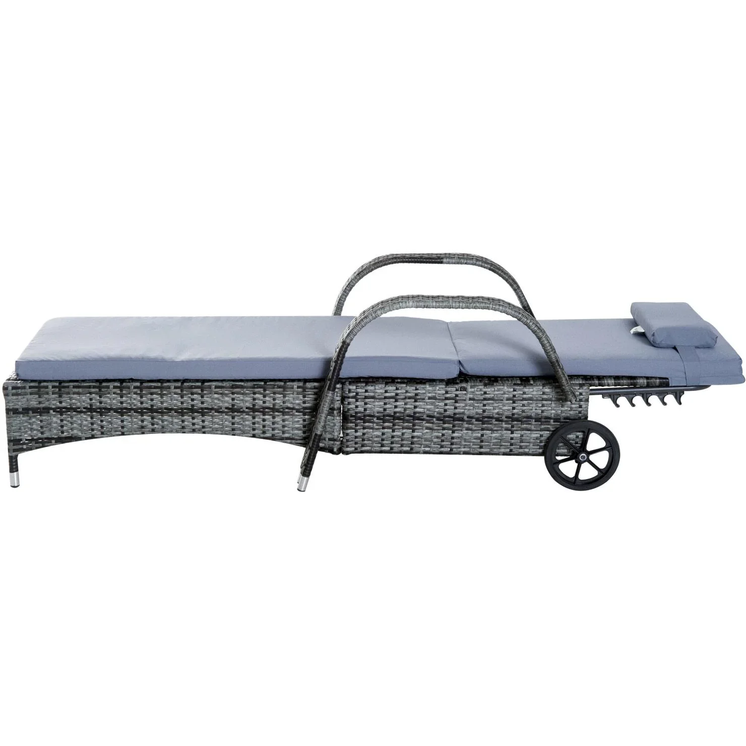 Sonnenliege Gartenliege Tisch 3er-Set Gartenmöbel Polyrattan + Metall Grau höhenverstellbar - 6