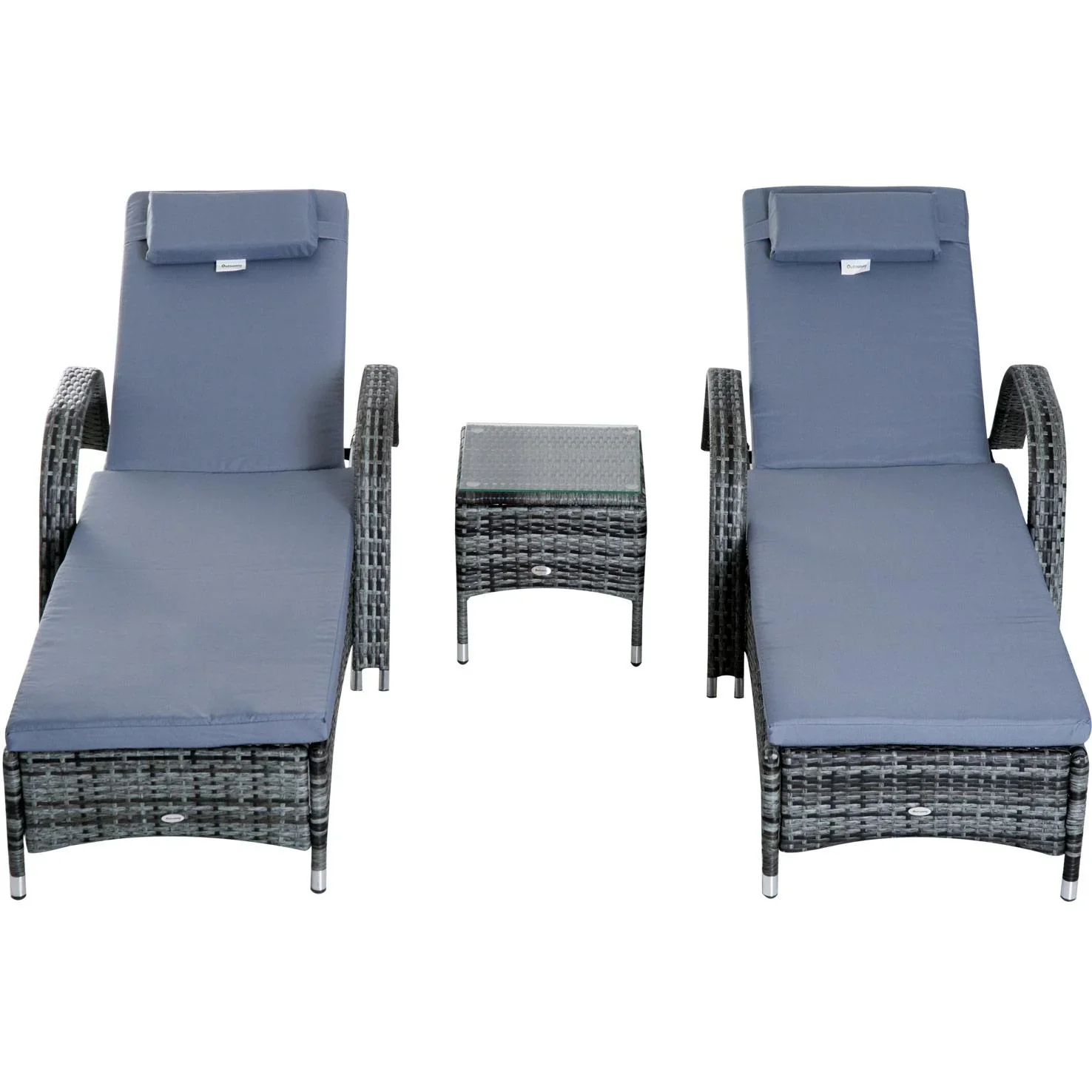 Sonnenliege Gartenliege Tisch 3er-Set Gartenmöbel Polyrattan + Metall Grau höhenverstellbar - 7