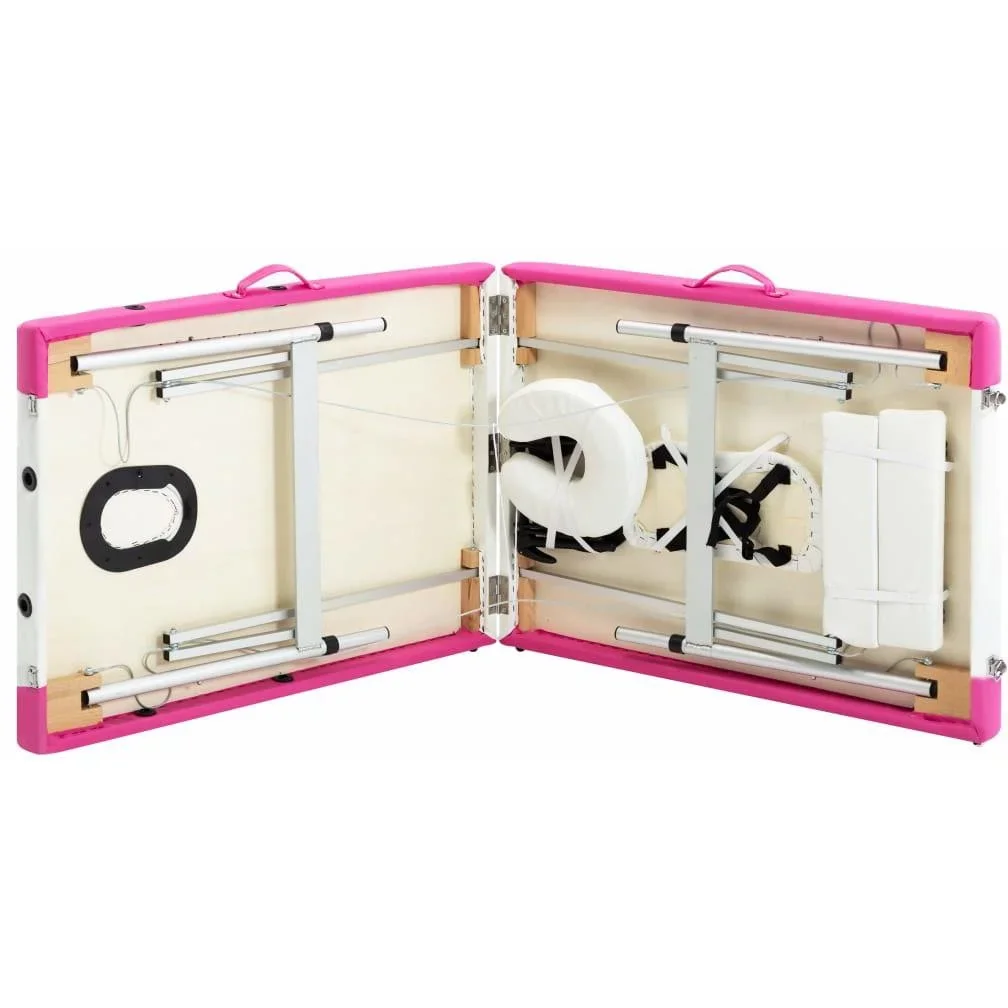 Klappbarer Massagetisch mit 2 Zonen Aluminium weiß und rosa - 5