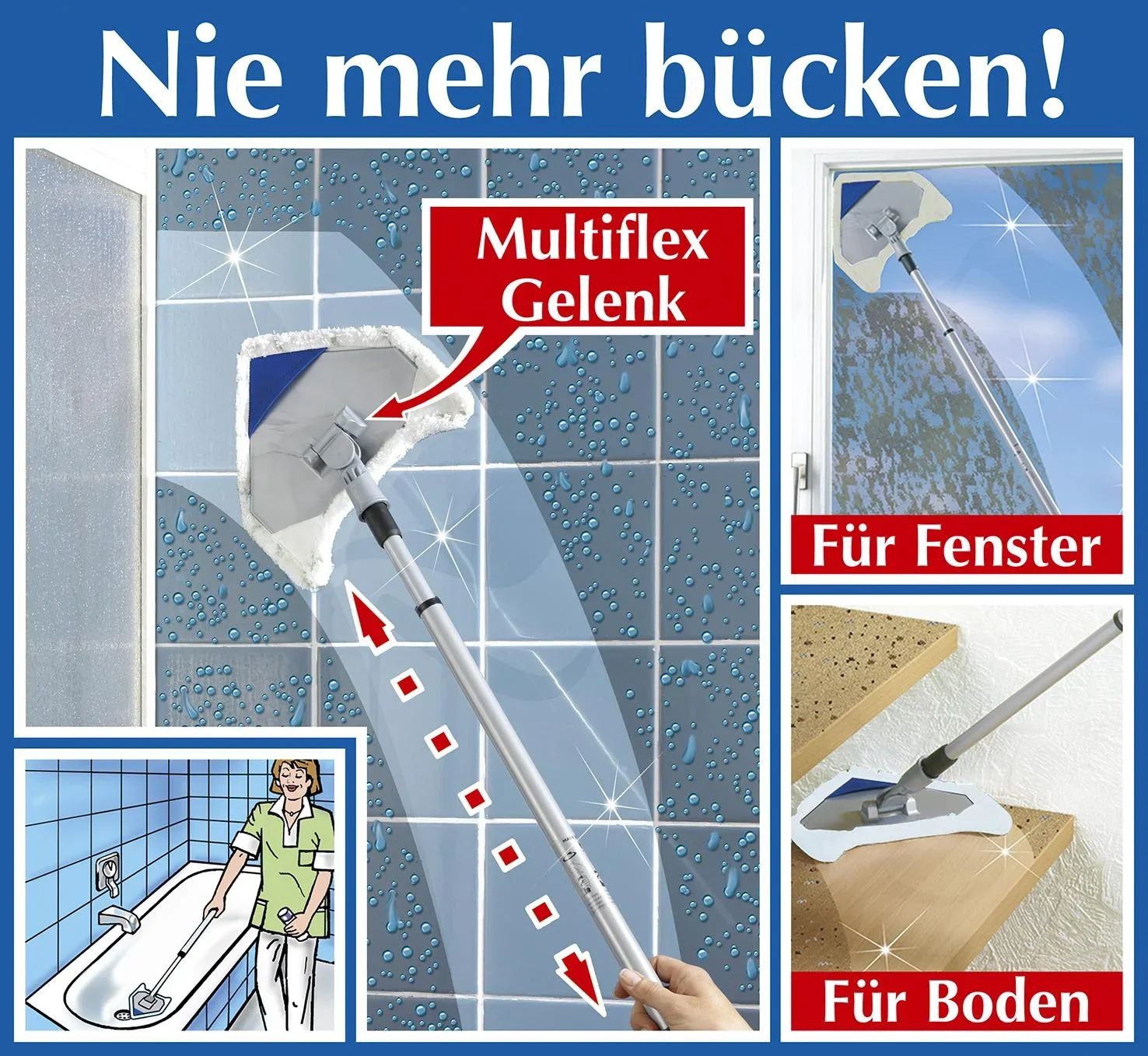 Multiflex Wischer, mit Teleskopstiel und 3 Bezüge - 5