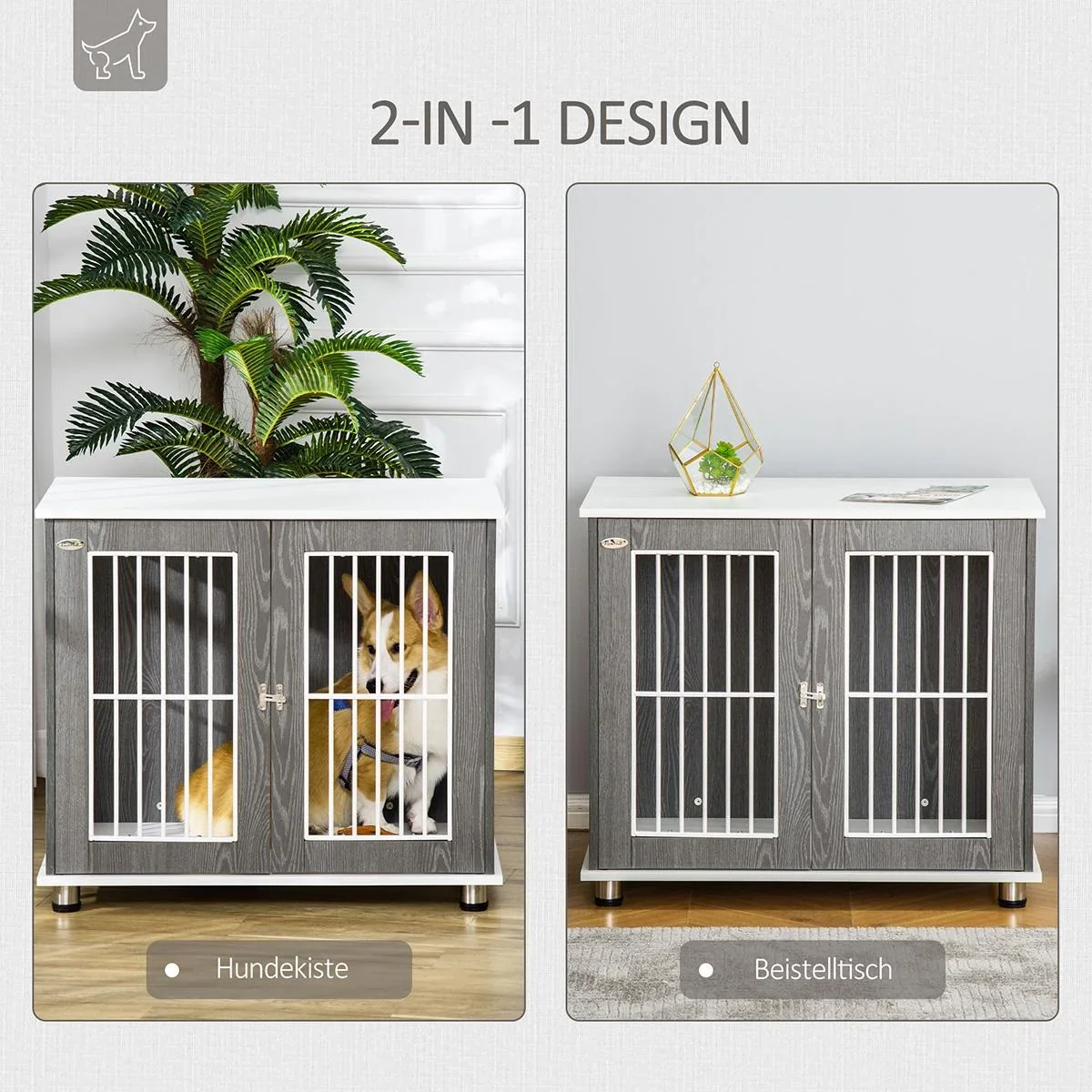 Hundekäfig aus Holz mit Tischoberfläche Schrank Kissen erhöhtes Design Hundebox Hundehütte Hundekisten für mittelgroße k - 0