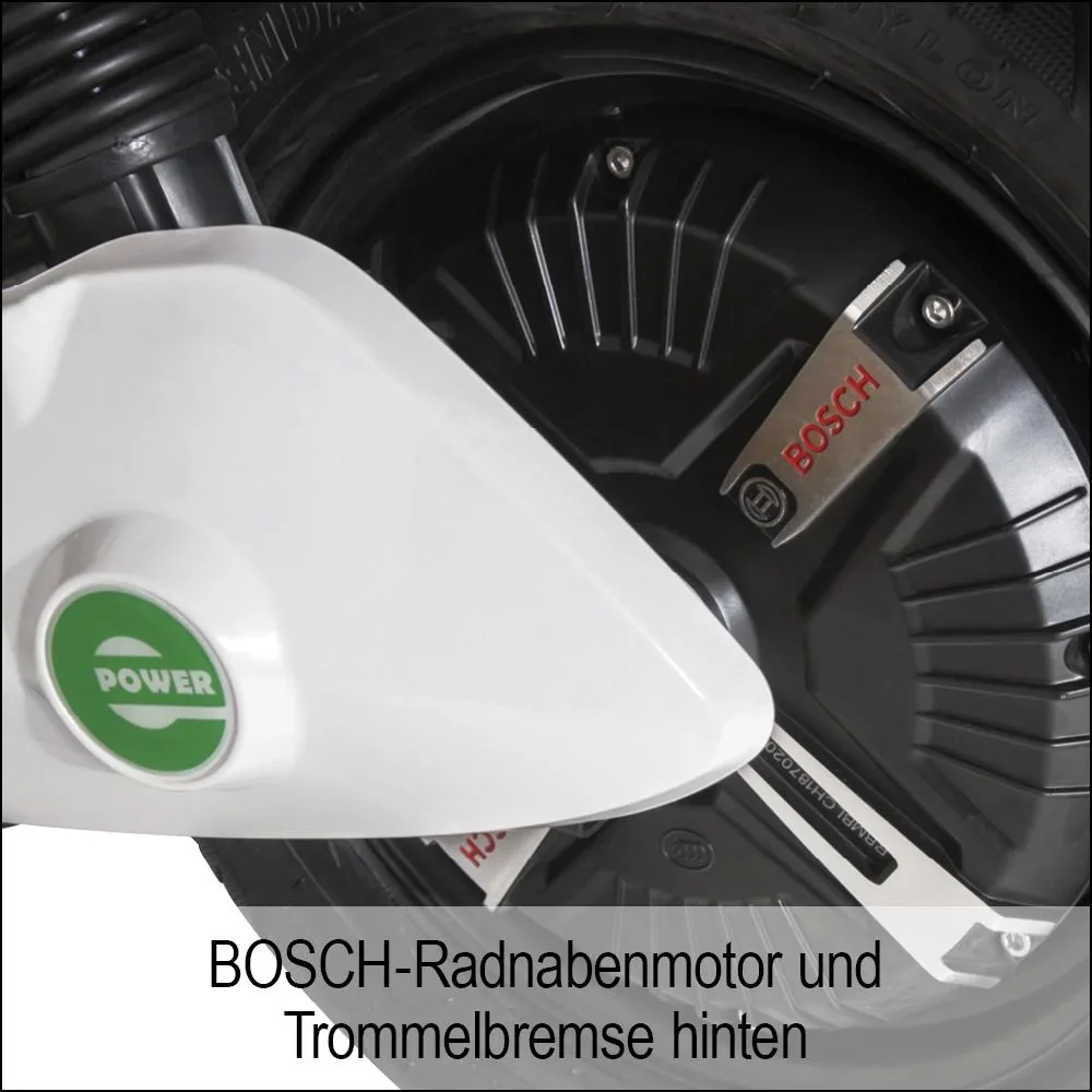 Kompakt E-Roller "Roma" 45 km/h weiß - 5