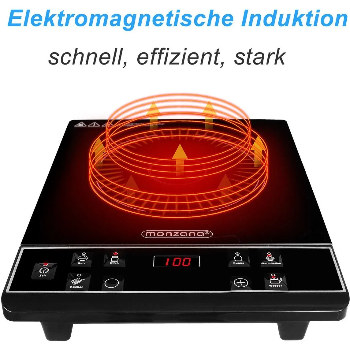 Induktionskochplatte mit Zeitschaltuhr - 2000W - 230V - LED-Anzeige - 0